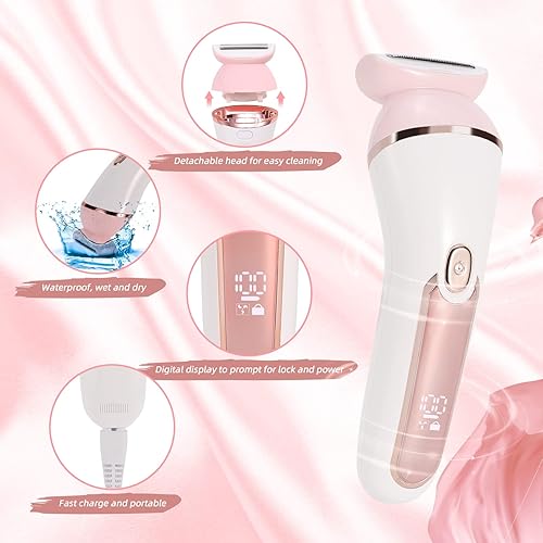 Miniatura 6 de YHC Maquinilla de afeitar eléctrica para mujer - Afeitadora inalámbrica 2 en 1 impermeable para piernas, axilas, cara y bikini, cuchillas