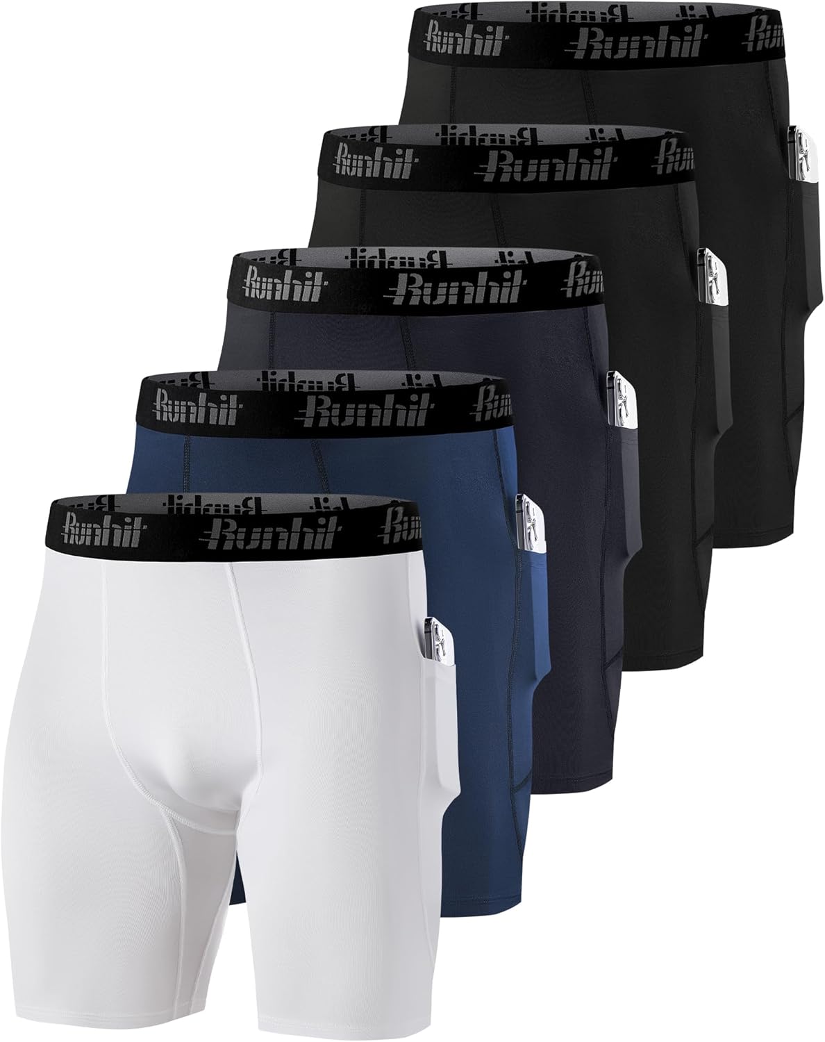 Runhit Men's Compression Shorts with Pockets Athletic Running Spandex Shorts Sports Workout Performance Base Layer Underwear