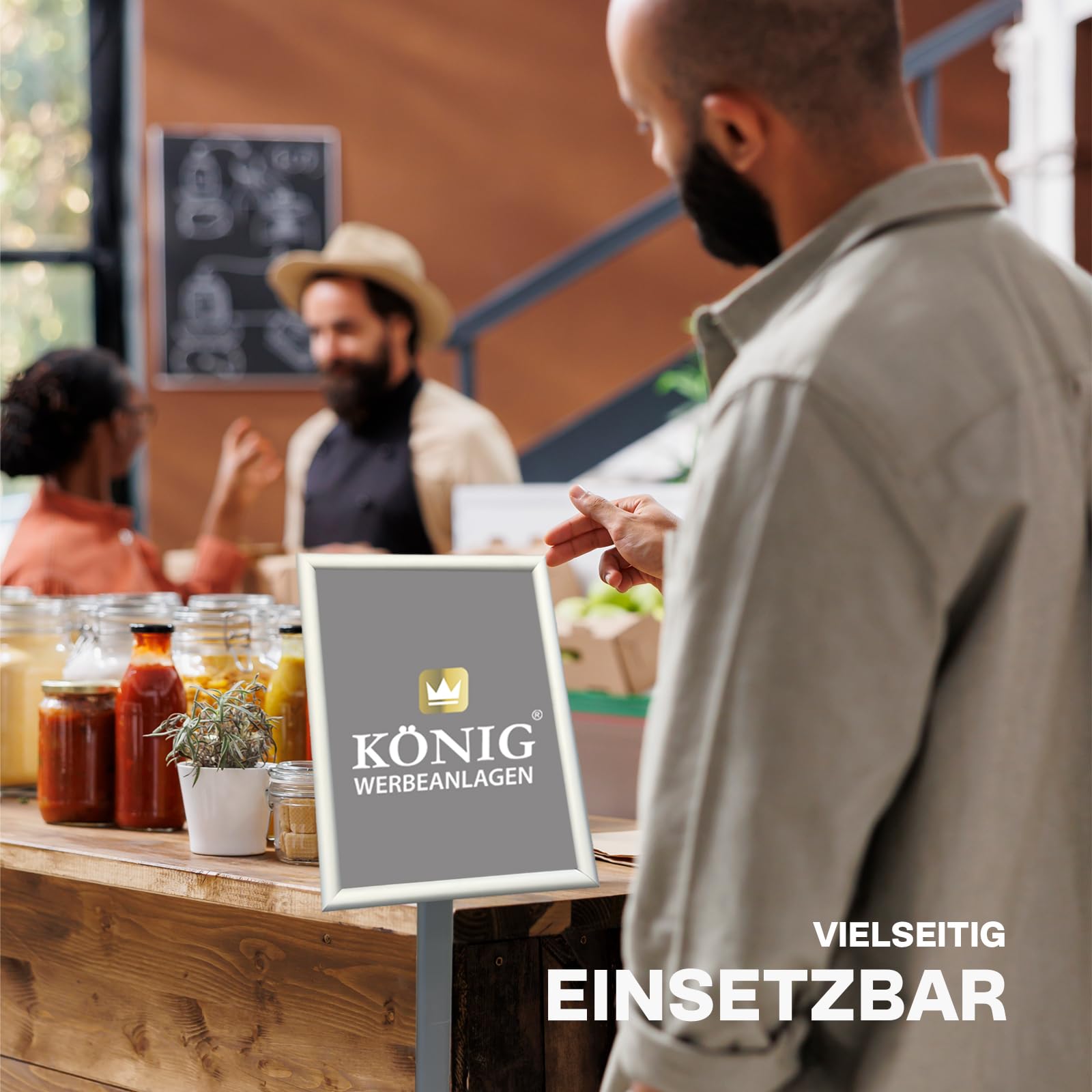 König Werbeanlagen Dreifke® Infoständer Rantum A3 silber | drehbar im Hoch – und Querformat | Aluminium Klapprahmen | Menüständer | Kundenstopper | Präsentationsständer
