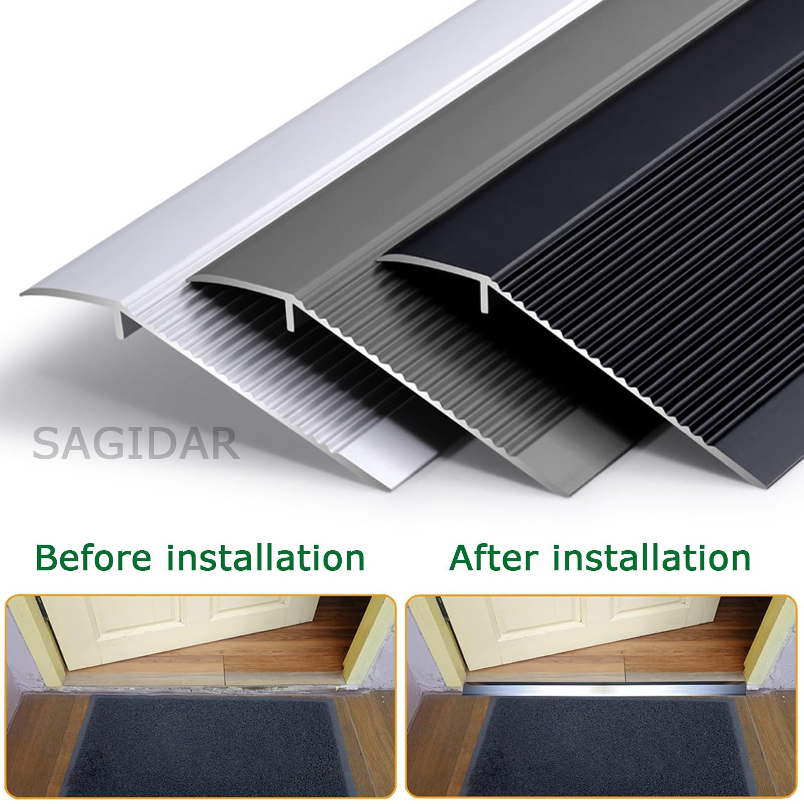 SAGIDAR Tira De Transición De Piso Anchura 10cm, Tira De Borde De Umbral, Umbrales Interiores De Aluminio, Fácil De Limpiar, Formación De Pendientes Seguras, Tiras Antideslizantes para Peldaños