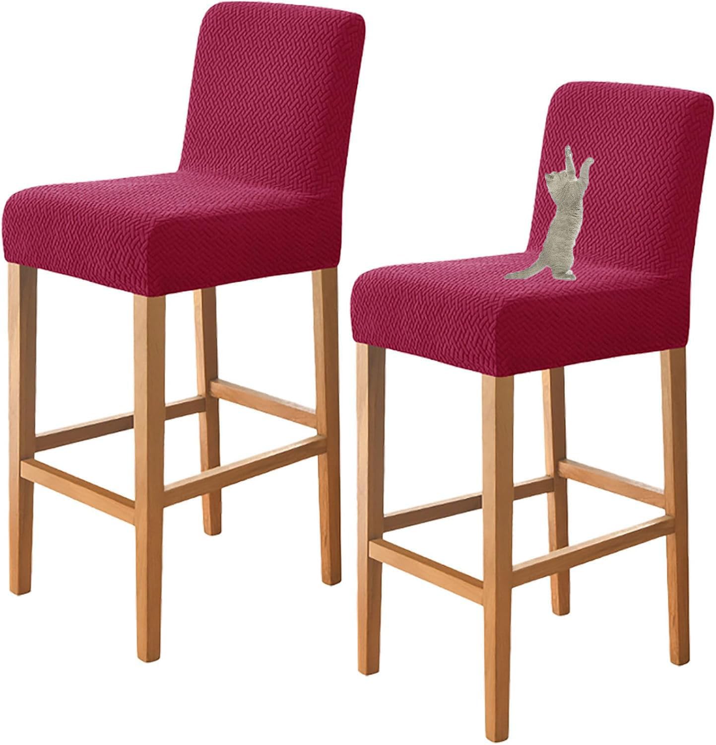 YOPOIY Juego de 6 fundas elásticas para taburetes de bar, fundas de silla con respaldo, lavables, para cocina, mostrador, taburete, pubst, pubst, fundas protectoras para sillas de bar (burdeos)
