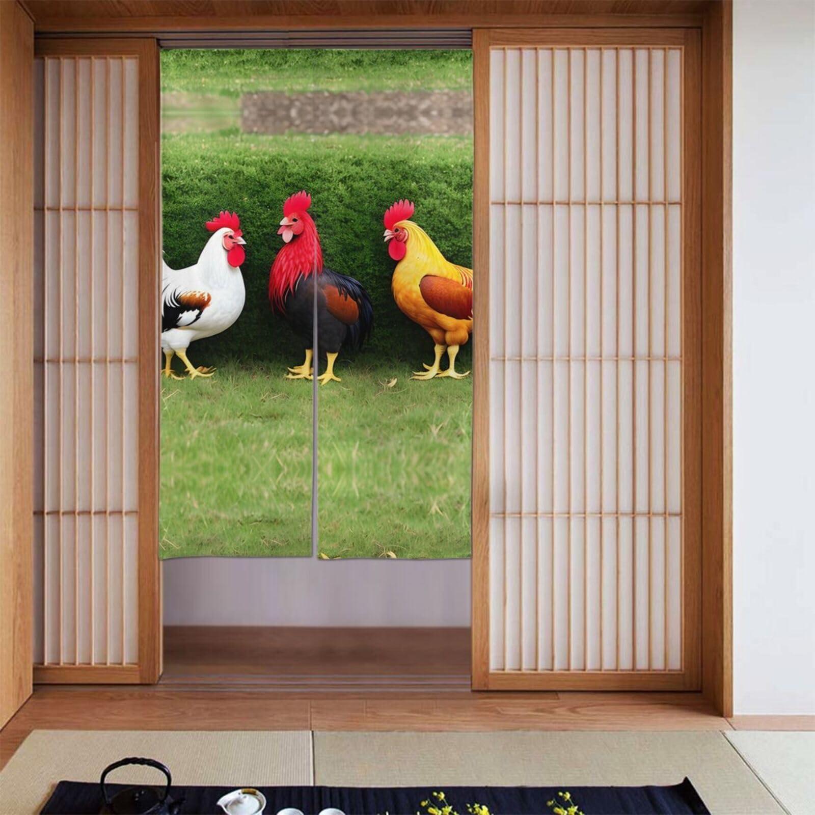Rideaux occultants thermiques motif poules pour bloquer la lumière de la chambre