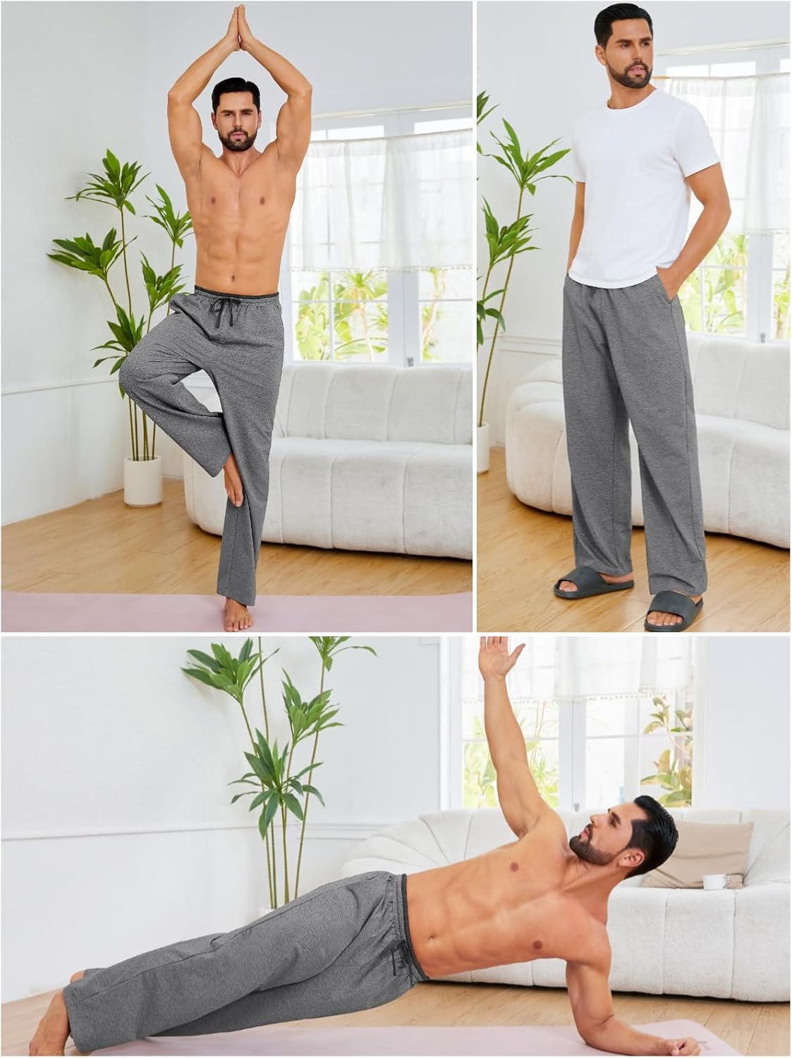 Auxo Men's Cotton Yoga Baggy Sweatpants Athletic Lounge Pants Open Bottom Casual Pants for Men with Pockets
