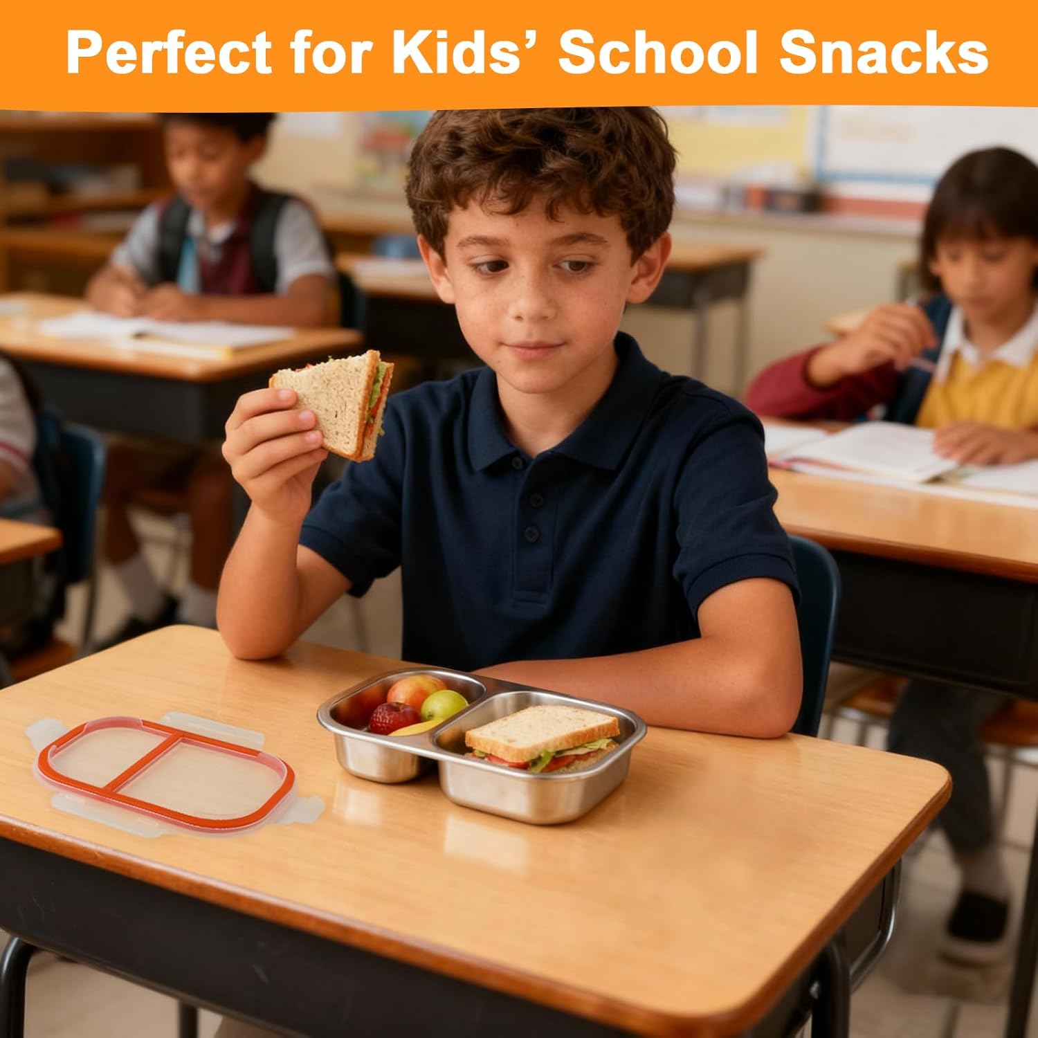 2 Pack Stainless Steel Snack Containers with Lids, 2-Compartment 27oz Leakproof Snack Box for Kids & Adults, Reusable Food Storage Container for School, Office, Travel, Portion Control - Image 5