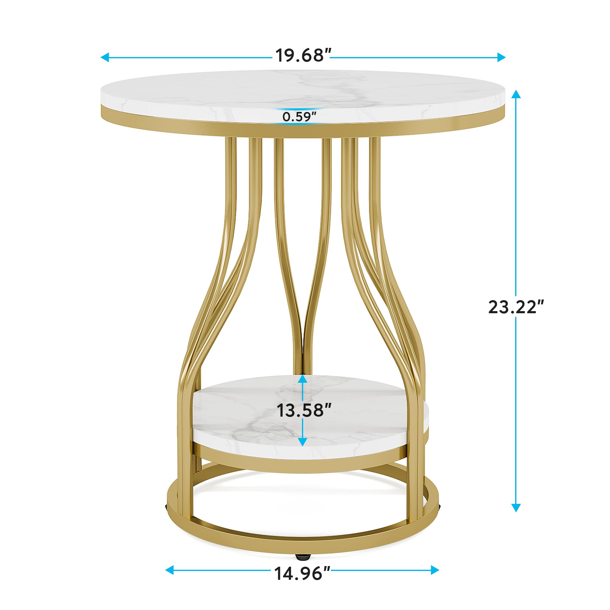 Tribesigns Round Side Table White Gold End Table 2-Tier End Table Modern Bedside Table Small Side Table with Storage Sofa Side Table with Metal Frame for Living Room