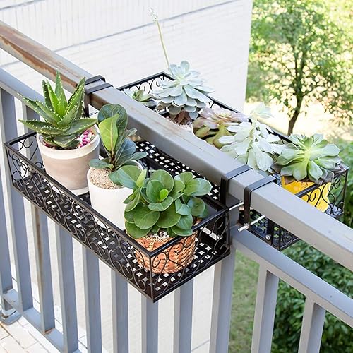 Miniatura 3 de Soporte de hierro para colgar macetas de balcón, valla de jardín, soporte para plantas de interior, estante de almacenamiento multiusos, color negro