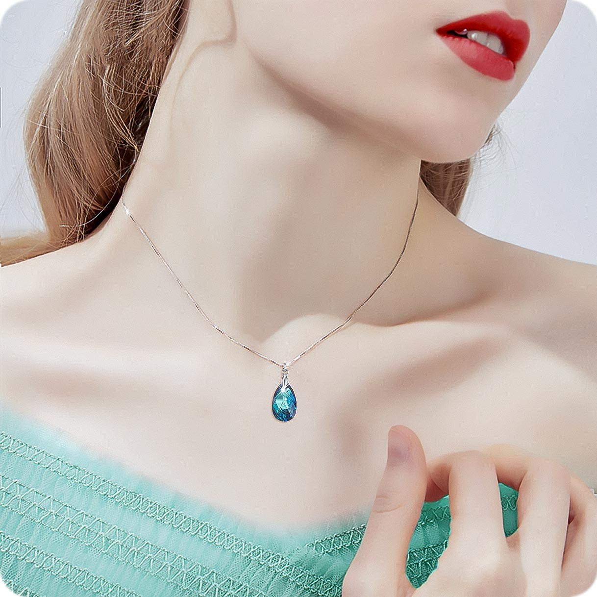 Richapex Collana da donna a forma di goccia Collana in cristallo austriaco blu in argento 925