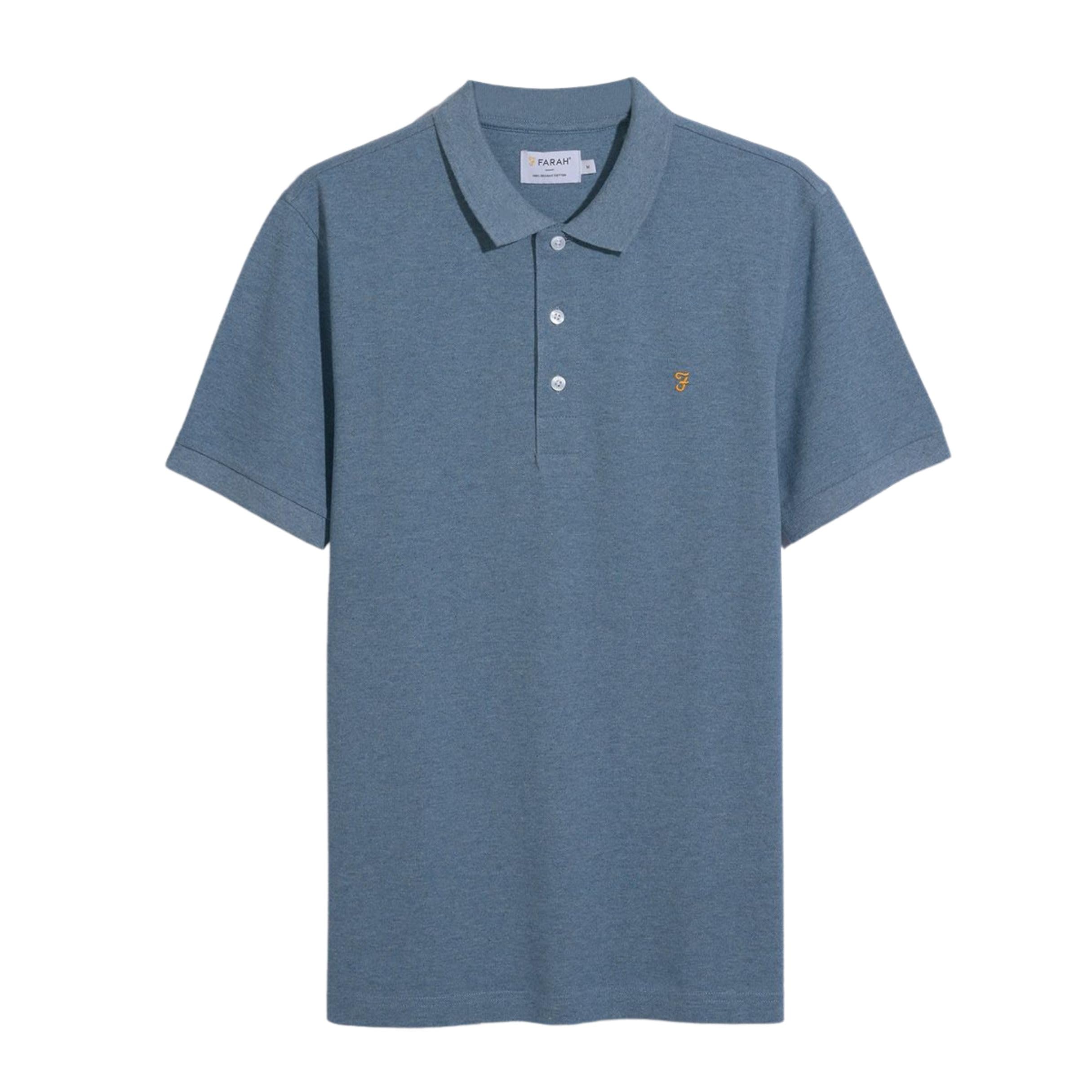 Farah Mens Short Sleeve Polo Shirt Lifestyle Cotton Blue Tide 401 L