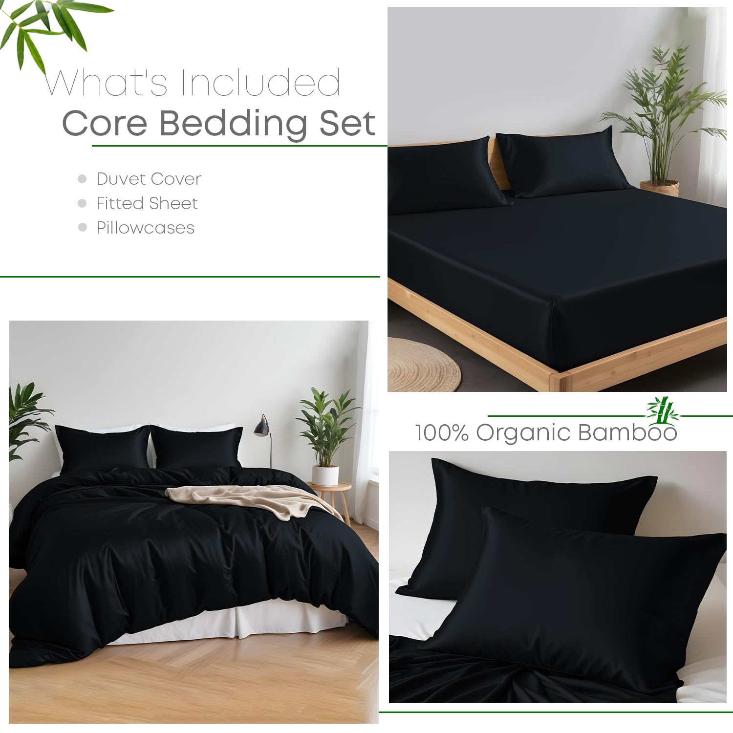 LINENWALAS Premium Organic Bamboo Duvet Sheet Set 4PC Set including Bamboo Duvet Cover, Fitted Sheet & Pillowcase, Softest - Image 2