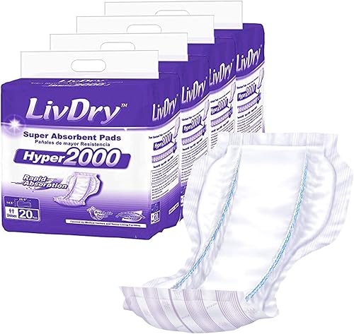 LivDry Almohadilla de incontinencia para hombres y mujeres, absorción extra con control de olores (Hyper 2000 (20 unidades)