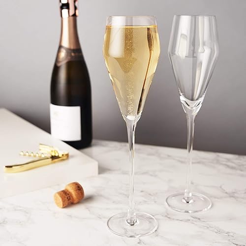 Miniatura 7 de Viski Angled Prosecco - Copas de vino espumosas transparentes de tallo largo, juego de regalo de copas de champán de tallo largo, cristalería
