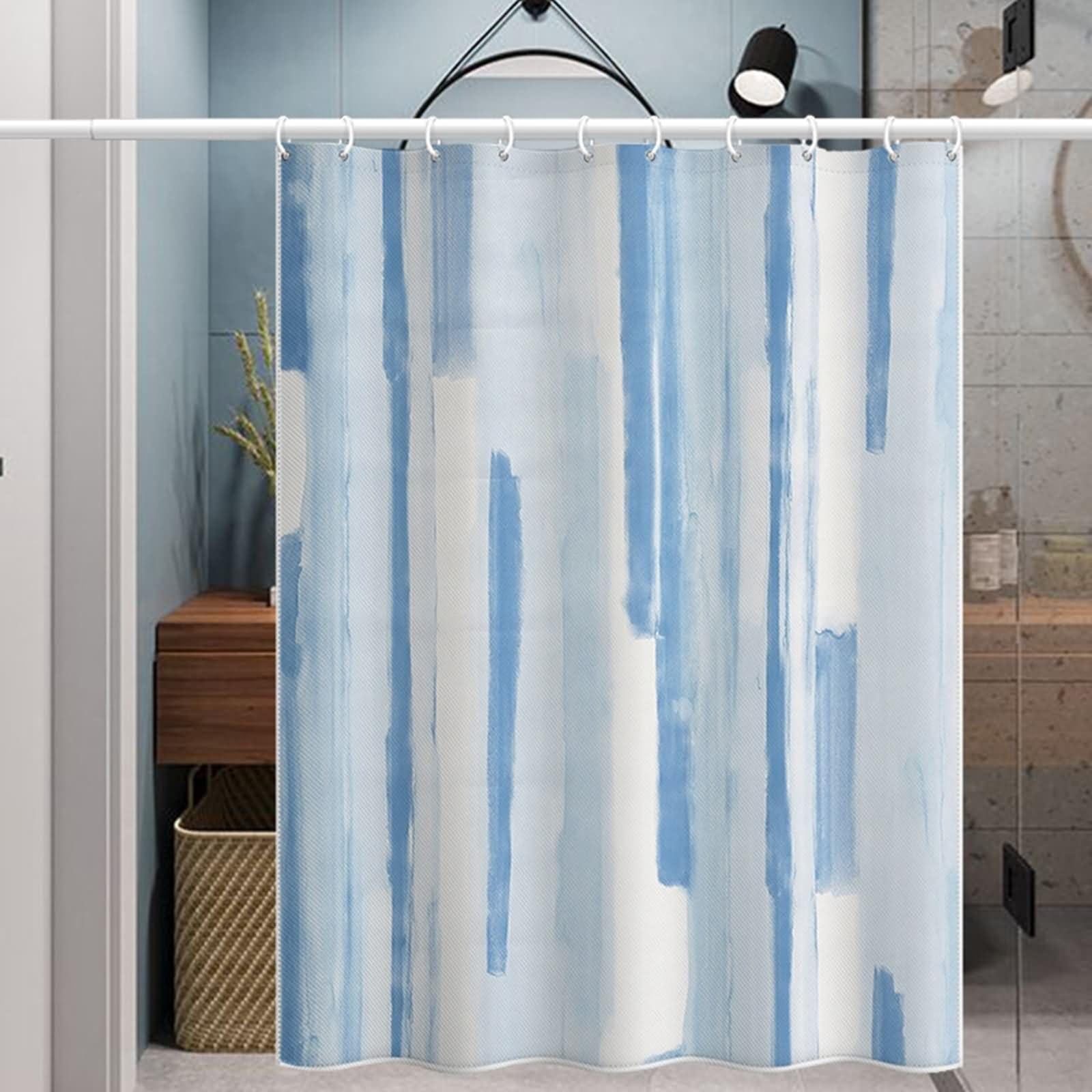 Duschvorhang Antischimmel 240x200CM Blau, Polyester Duschvorhänge Für Badewannen mit ÖSEN Abstrakt Streifen Muster Badewanne Vorhang mit Haken