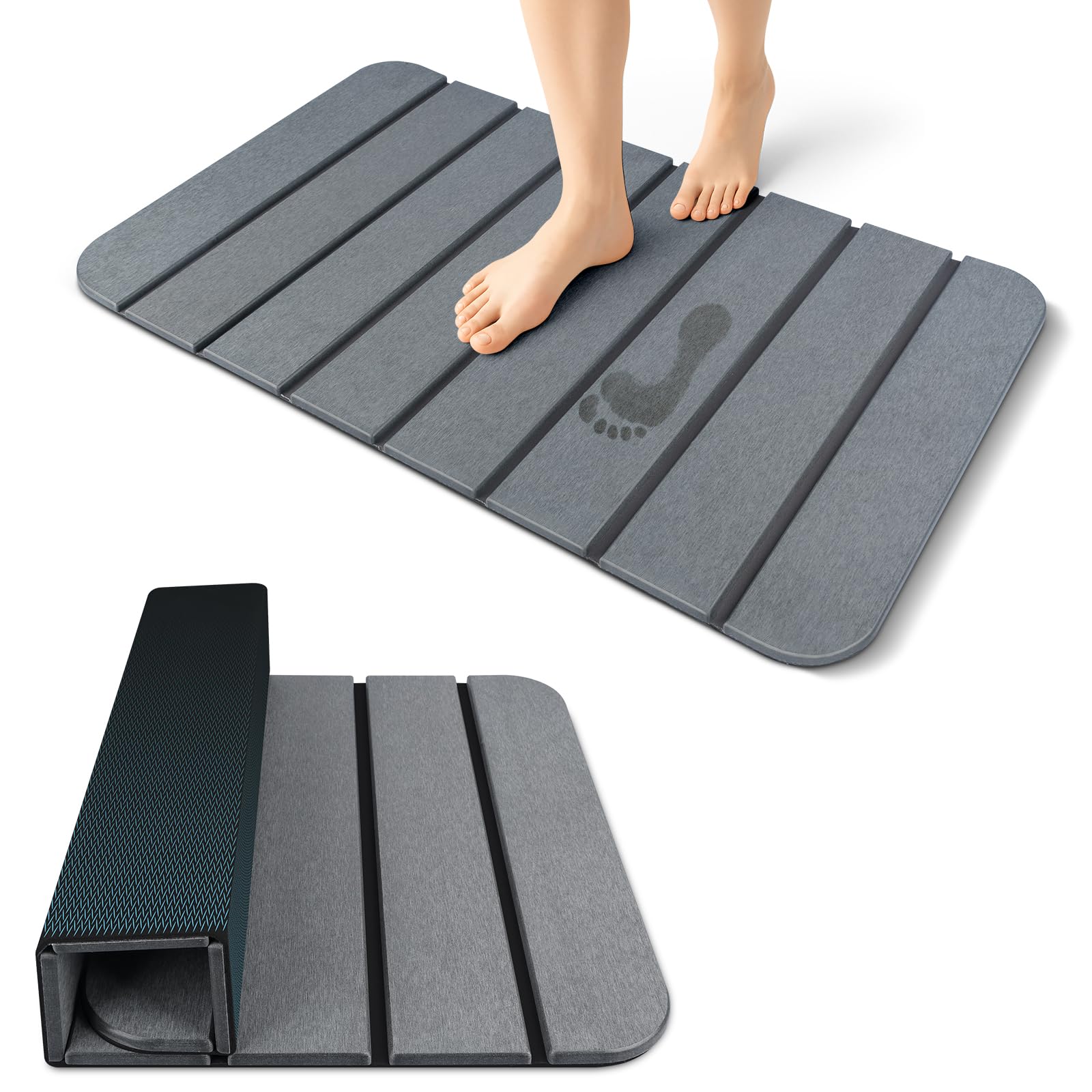 ArtyCozy Large Foldable Stone Bath Mat Grey
