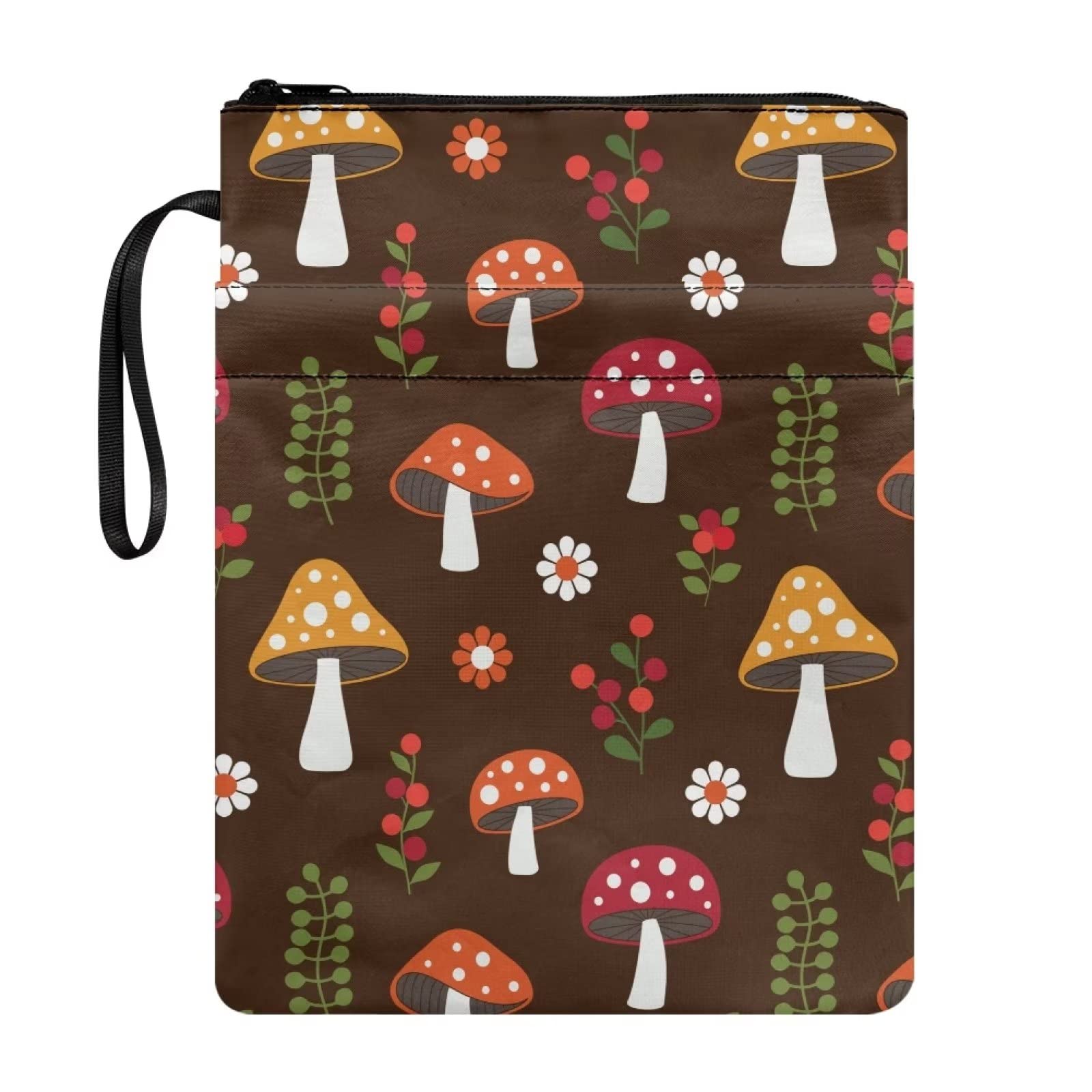 COEQINE Mushroom Book Cover, Girls Mudium Book Sleeve with Zipper and Front Pocket for School Book Protection — image 1