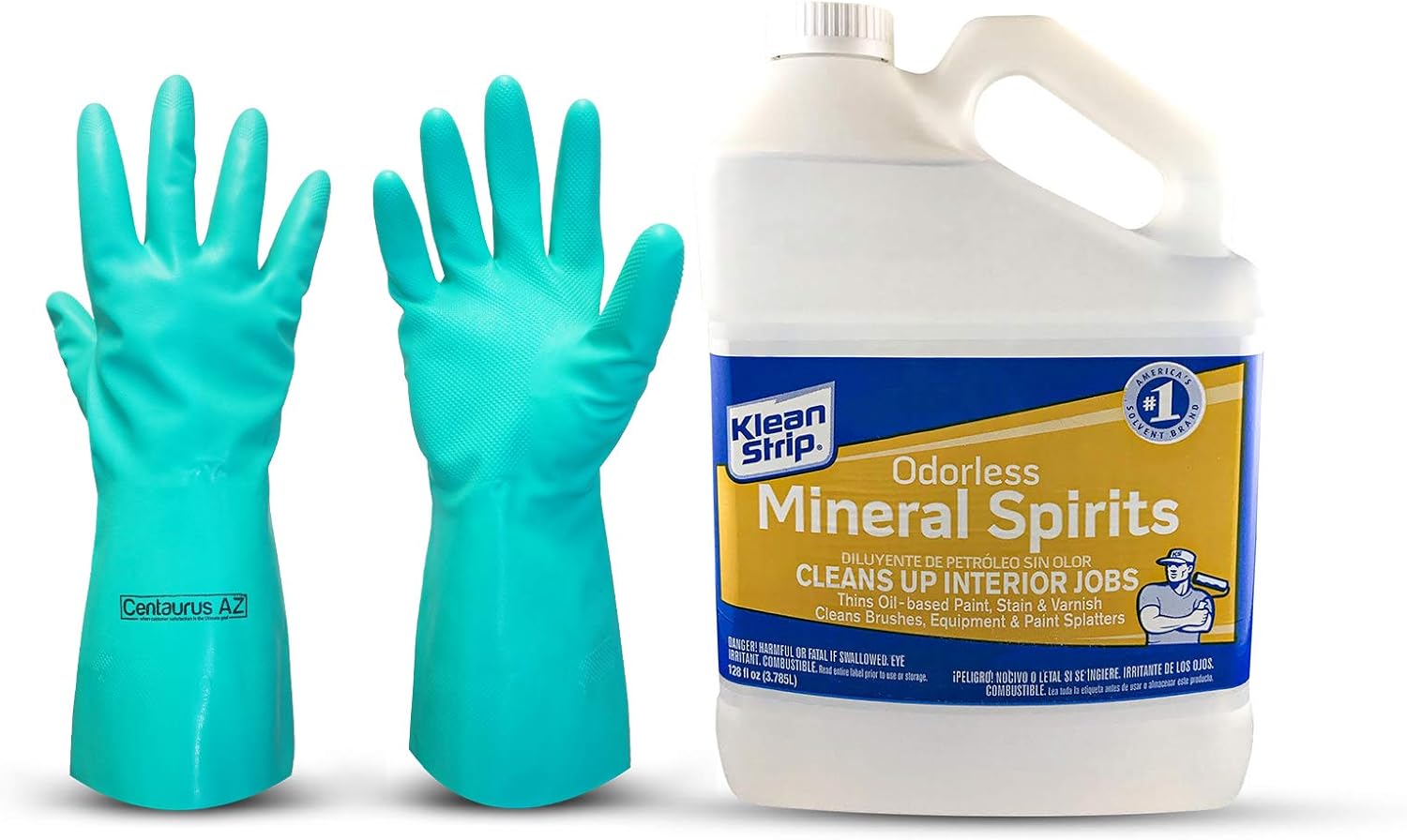 Klean Strip Odorless Mineral Spirits 1 Gallon - Commercial Industrial Automotive Degreaser Wood Restoration Wipes Price Tag Residue Parts Organic Non-Toxic - with Centaurus AZ Resistant Glove