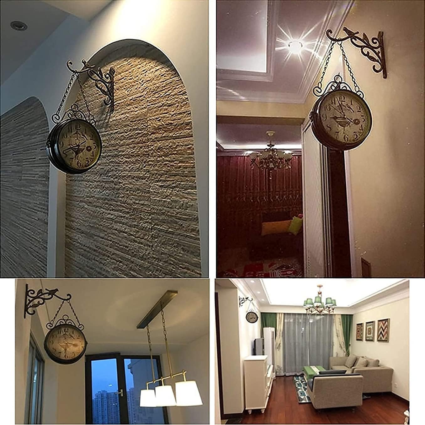 Outdoor Wall Clock 12 Inch Retro Double-Sided Station Clock, for Indoor Garden Hanging and Antique Decoration