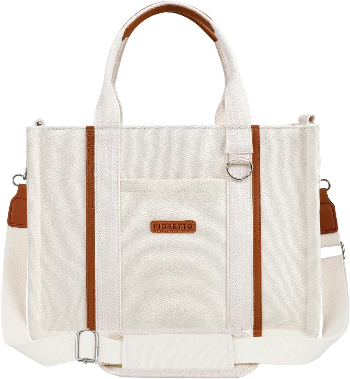 FIORETTO Women’s Canvas Tote Bag Purse with Zipper, Multi Compartment & Reinforced Bottom, Ideal for Work, Bible, Travel - Image 2