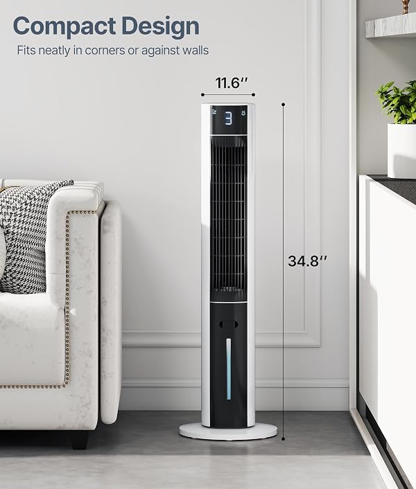 EXNOS Evaporative Air Swamp Cooler - 38inch Cooling Fans that Blow Cold Air for Bedroom, Portable Tower Fan with 3L Water Tank, Ice Packs, Remote Control, 3 Speeds by EXNOS - Image 9