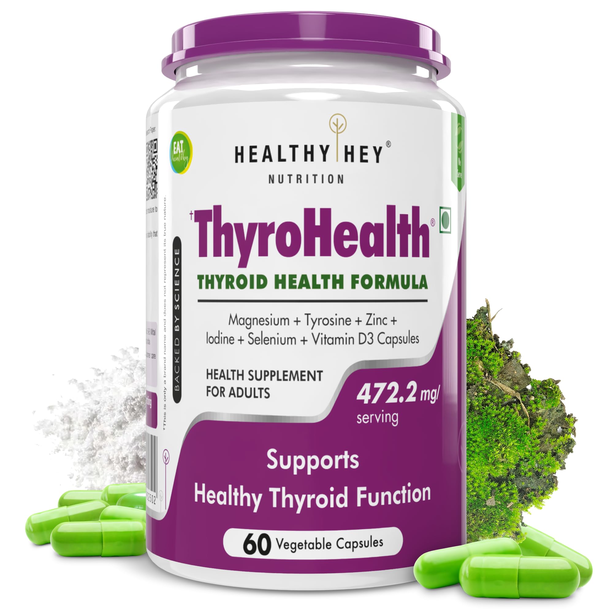 HealthyHey Nutrition ThyroHealth - Thyroid Health Formula - 475 mg per serving - 60 vegetable Capsules