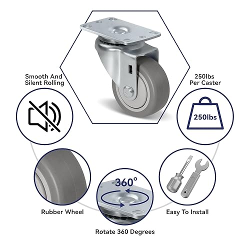 Miniatura 28 de Ruedas giratorias de 3.5 pulgadas, ruedas giratorias resistentes con freno, capacidad de carga de 1000 libras en total (2 frenos y 2 giratorios)