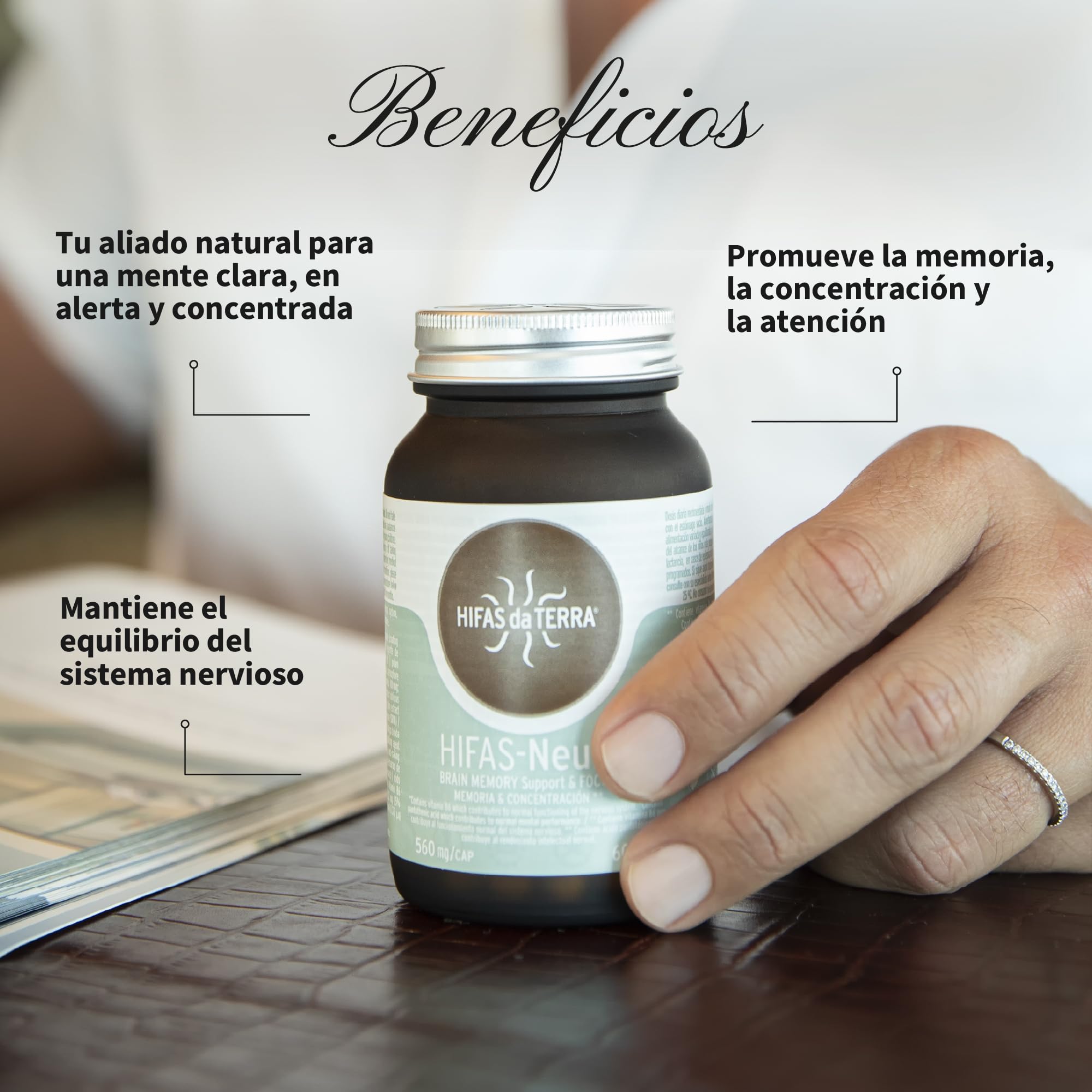 HIFAS DA TERRA - HIFAS-Neuro Suplemento para Memoria y Concentración con Extractos de Hongos Puros de Melena de León y Chaga, Vitaminas B6 y B12 - Apoya Cognición y Concentración - Refill 60 Cápsulas