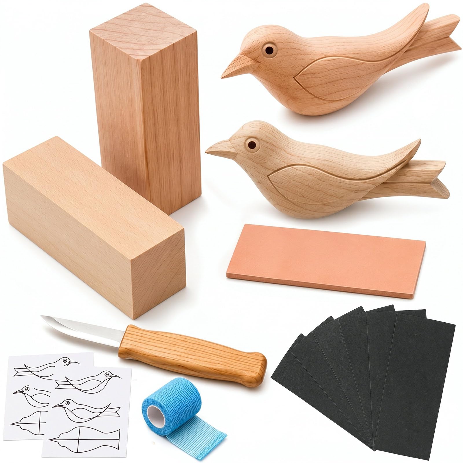 4.9 x 1.8 x 1.8 in Bird Wood Carving Kit for Adults Beginners, Hobby Gift