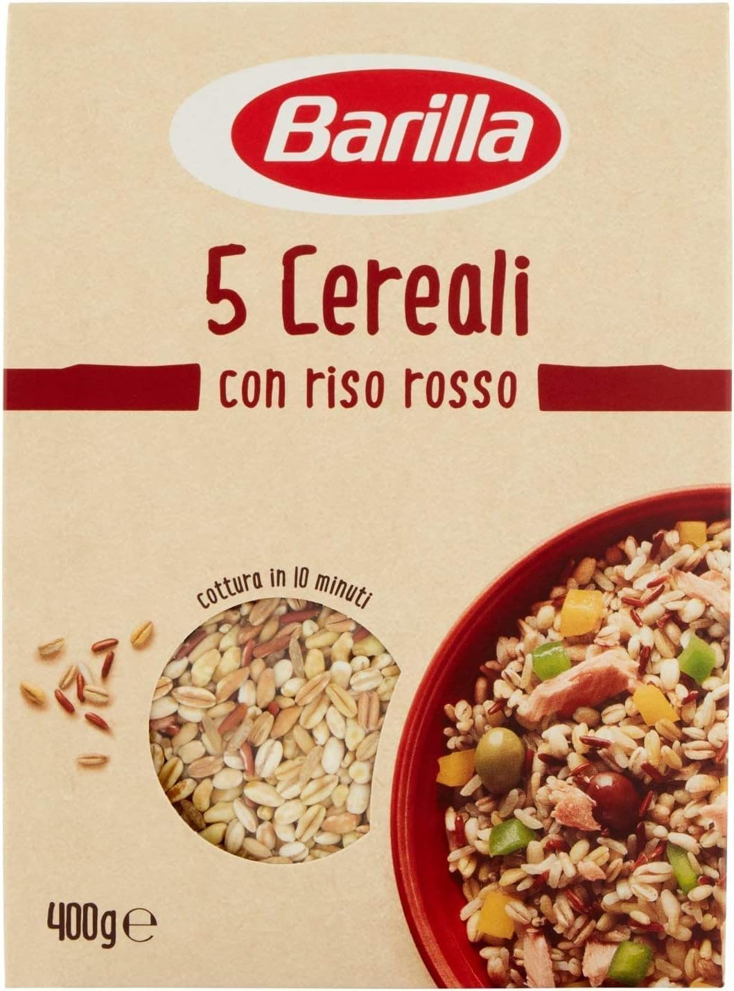 Italian Gourmet 5 Cereali Roter Reis miscela cereali 12 x 400g Salate Bowls | Ballaststoffreiche Körnermischung, rapida cottura, ottima come contorno o, Gesamtnettogewicht 4,8 kg + Kostenlos Polpa 400g