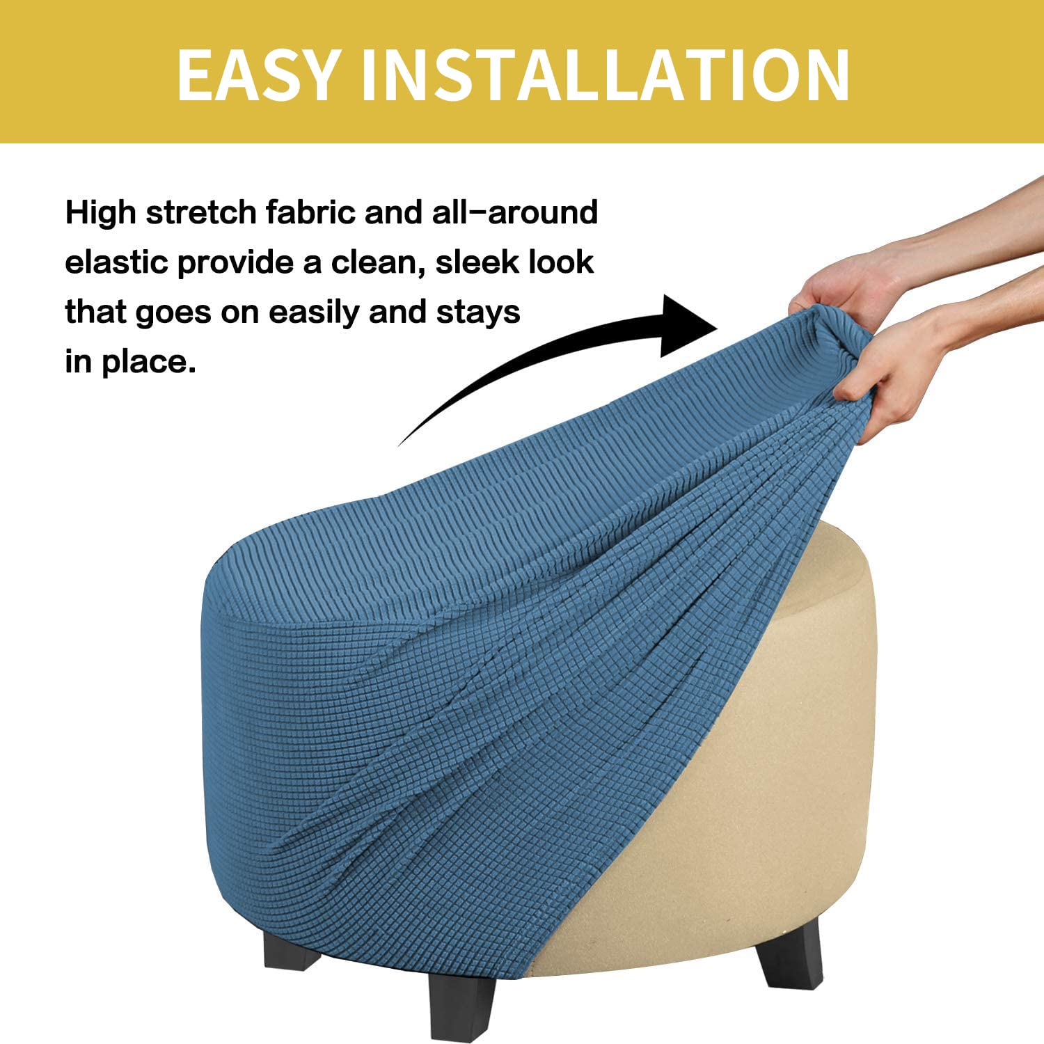Highdi Copri Pouf Rotondo Elasticizzato Jacquard, Spandex Copertura Dell' Ottomano Copri Poggiapiedi Poltrona per Soggiorno, Morbido Rimovibile Lavabile Fodere per Sgabello (Grigio,S