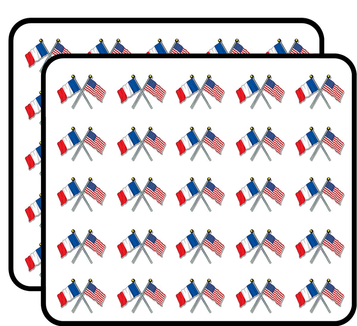 USA and France Flags on Poles (American French) Sticker for Scrapbooking 1" 50 Pack Stickers Waterproof Vinyl Decals