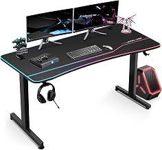 GTPLAYER T02 Gaming Desk, Width 55.1 x Depth 23.6 inches (140 x 60 cm), PC Desk, Desk Mat Included, Monitor Arm Mounting, Carbon Fiber Topboard, T-Shaped Triangular Reinforced Frame, Load Capacity