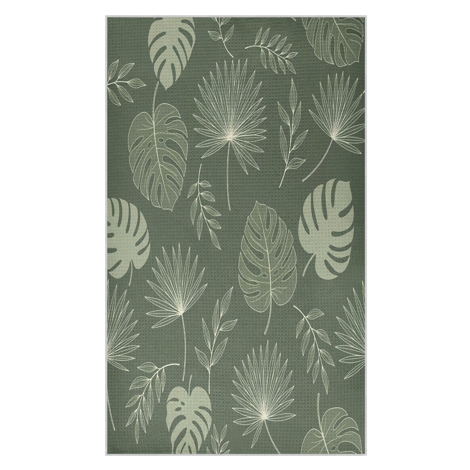 BURSTDDY Palm Leaves Kitchen Towels,Absorbent Dish Towels 2 Pack