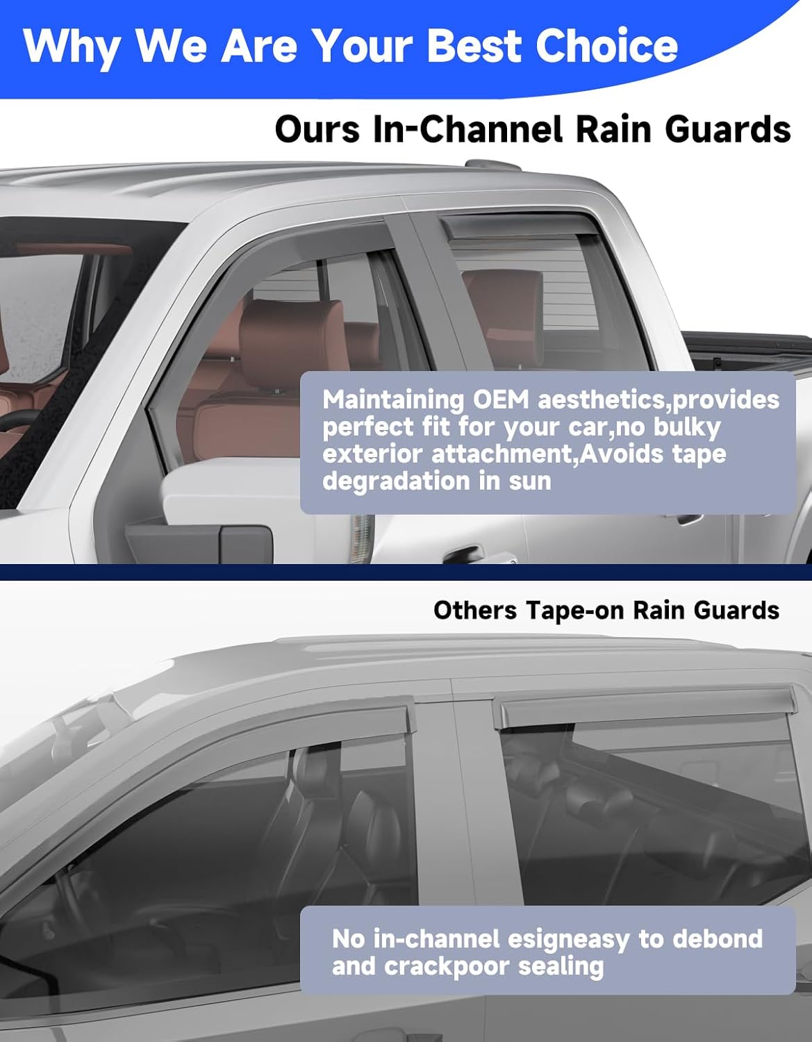 in-Channel Rain Guards Fit for Ford F150 2021-2026 SuperCrew, Extra Durable Window Rain Guards Visors, Vent Visors, Window Deflector, Vent Shades Truck Car Accessories -4 pcs