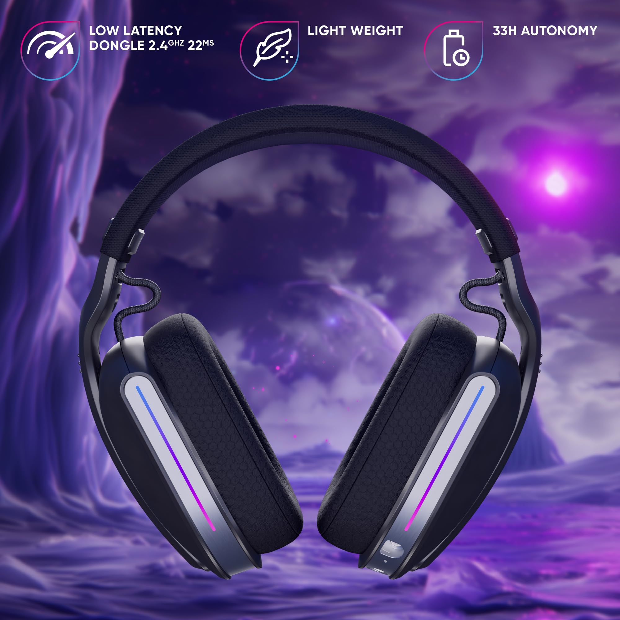 Polaris Auriculares inalámbricos para juegos Eclipse Negro