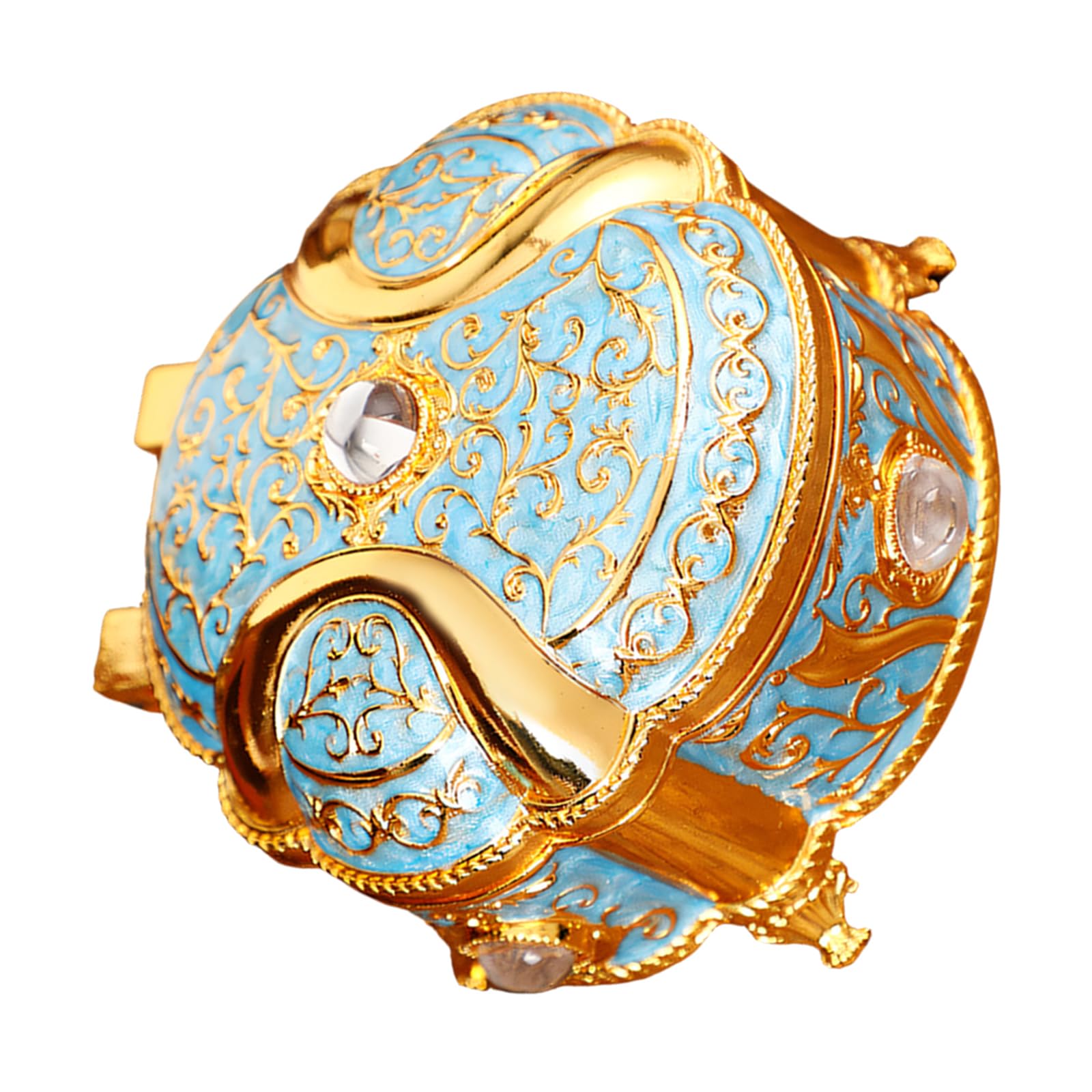 Hzbb Golden Blue Jewelry Display Case Intricate Enamelwork And Spacious Compartment Designs Trinket Organiser With Crystal Rhinestones Exquisite Handcrafted Enameled Decorative Box For Jewelry Storage