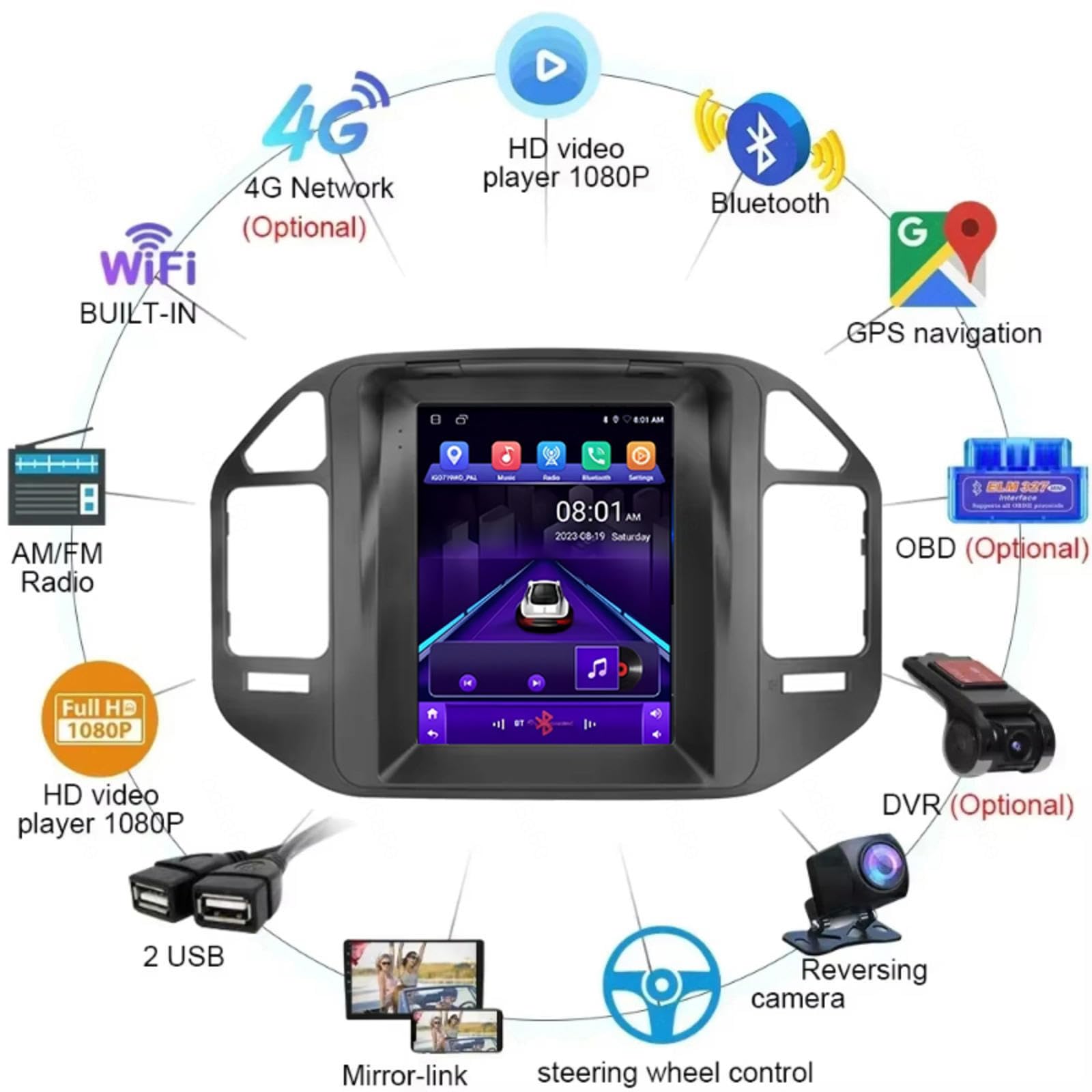 9,7" android 15 podwójne din radio samochodowe nawigacja GPS do Mitsubishi Pajero V73 V77 V68 V75 2004-2011 radio samochodowe z zestawem głośnomówiącym Bluetooth, obsługa sterowania na kierownicy Wifi
