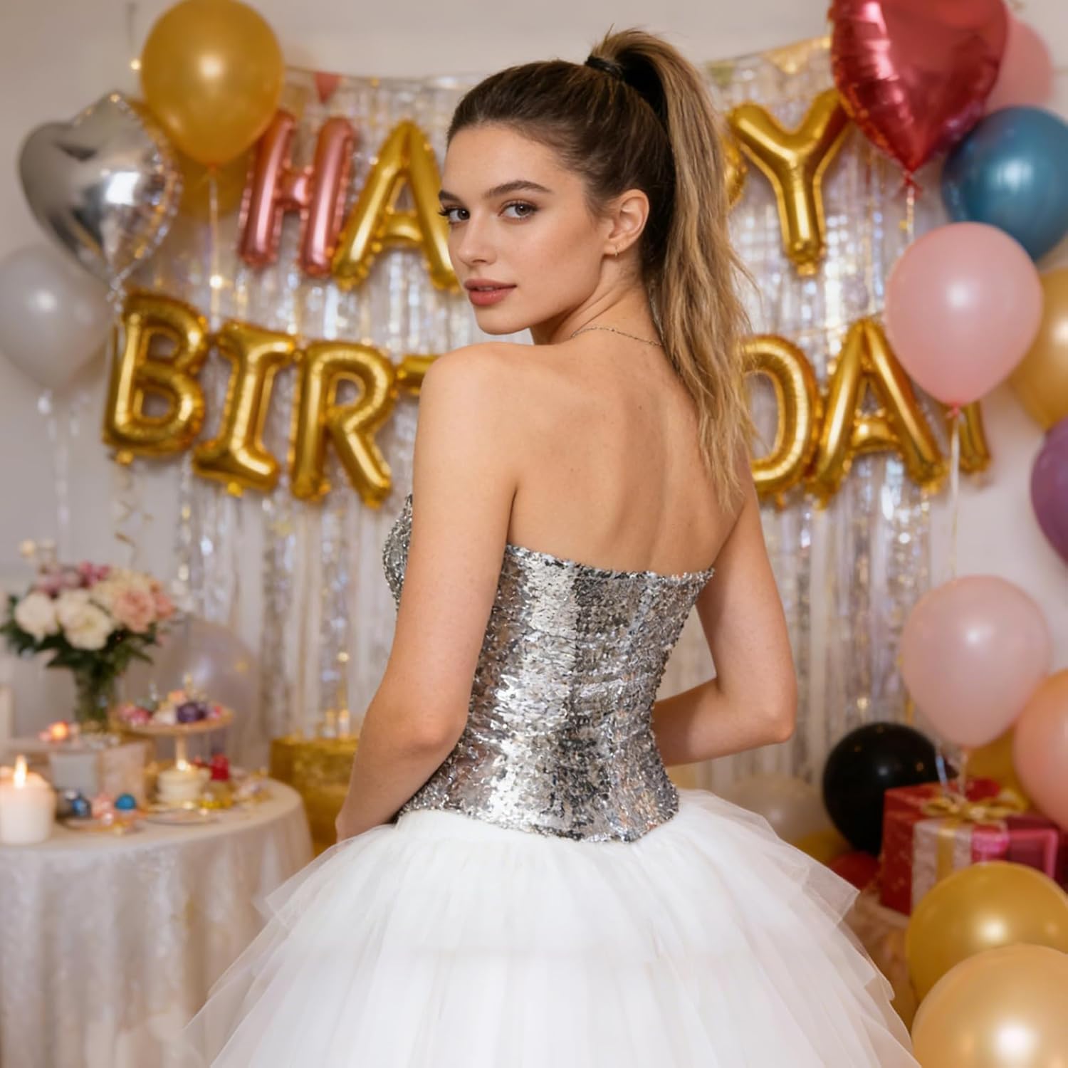 Sequin Tube Top Stretchy Womens Sparkly Strapless Crop Tops for Party Clubwear - Image 2