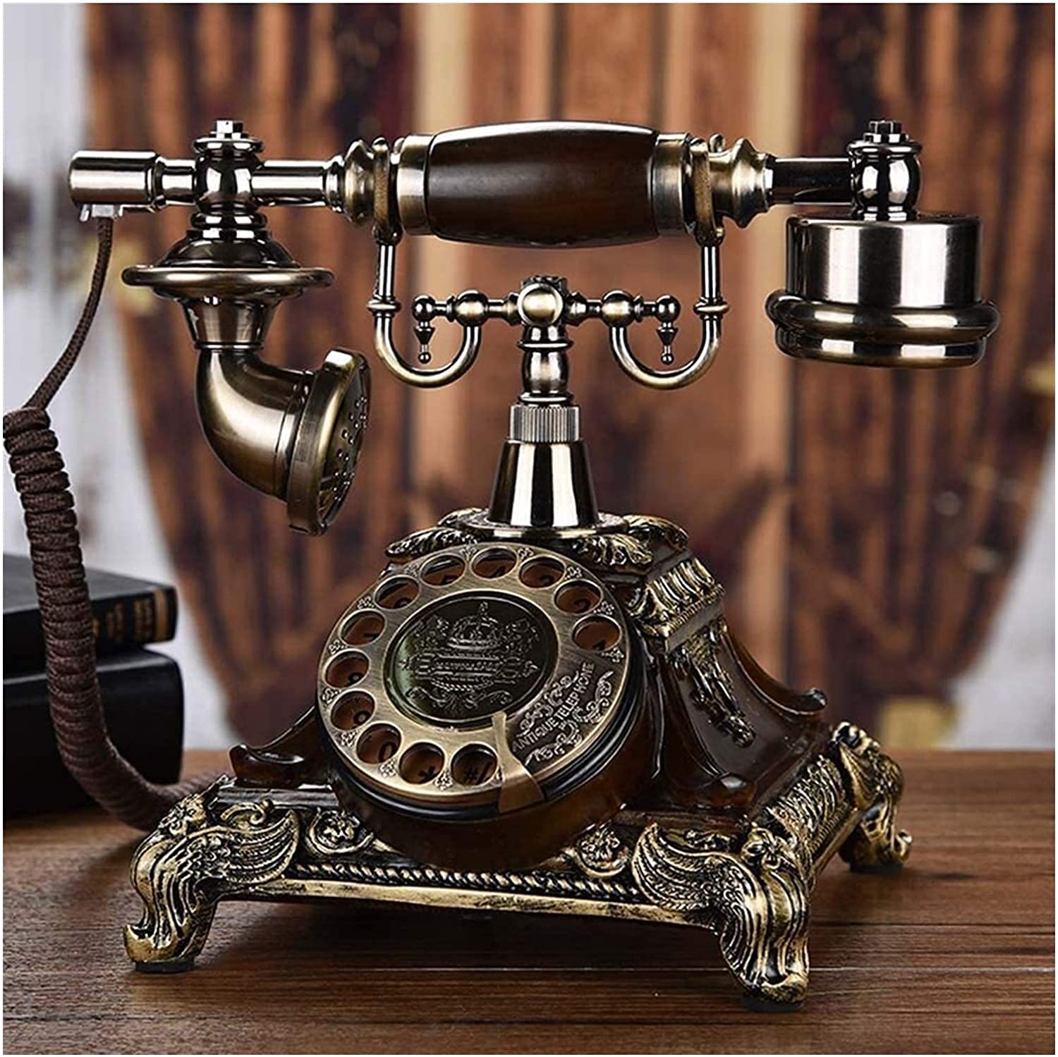 Scizor Home Office Decor Landlines Fashion Creative Antique European Pastoral Retro Wired Phone, Nostalgic Style, Rotary Dial, with Resin Body, Used for Office Home Living Room Telephone Line 1