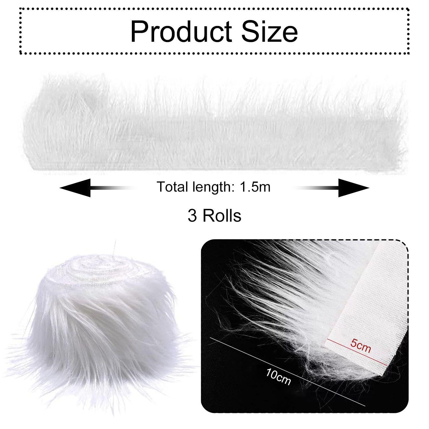 EOWVISN 3 Pieces Of Faux Fur, Plush Strips for Decoration Fluffy Craft Fur Fabric - Image 2