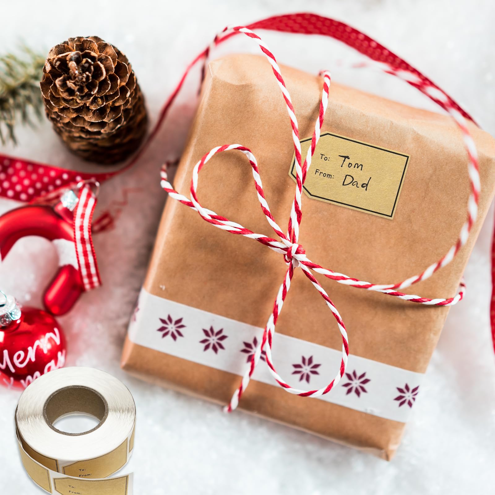 500 Etiquetas Regalo Kraft 4x6cm - Autoadhesivas Para/De - Navidad Y Cumpleaños