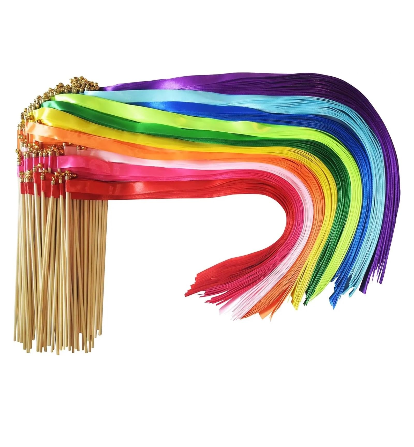 Bänderstäbe Hochzeit 100 Stück goldene Glocken-Seidenband-Luftschlangen, Hochzeits-Brautparty-Gastgeschenke und Foto-Requisiten(Multicolor)