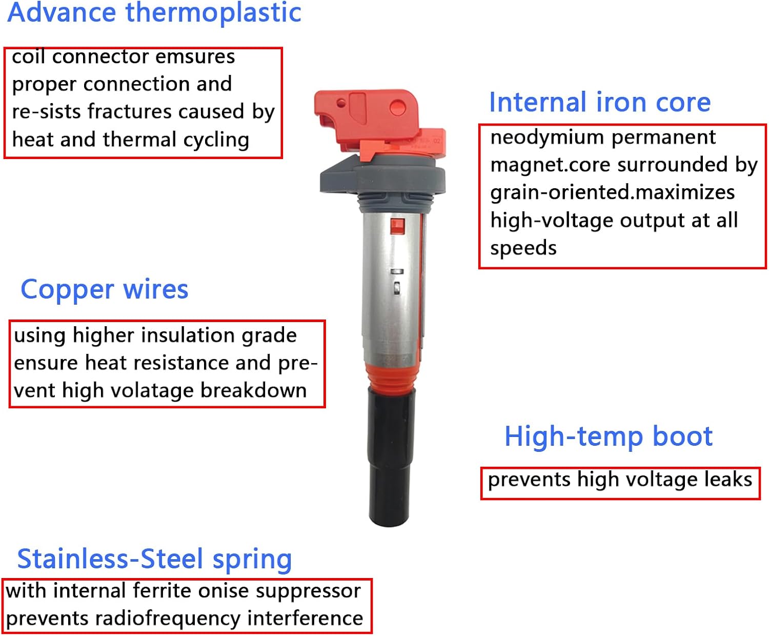 AMCC enhanced version Ignition Coils pack（2pcs）Compatible with BMW 1 2 3 4 5 6 7 seriesX3 X4 X5 X6 Z4 M3 MIN N20 N13 N14 N18 N52 N54 N55 N74 N62 N20 M54 2.5 3.0 3.0T V6 L4 Replaces: 12138616153