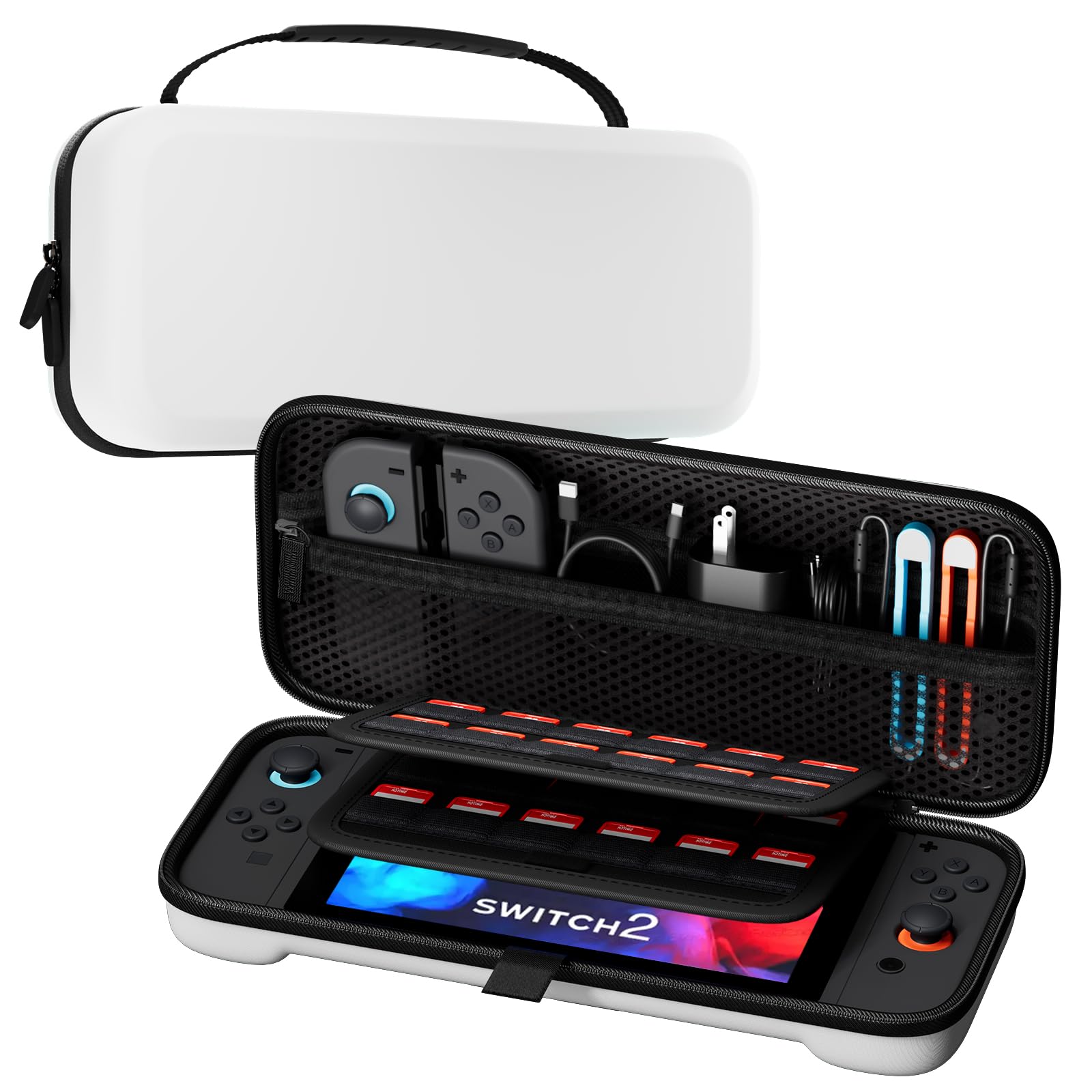 ProCase Estuche para Switch 2 (2025) con 24 Ranuras para Tarjetas de Juego, EVA Hard Case Caja Grande Portable Antichoque, Aumentar la Capacidad es Llanco y Portátil-Blanco