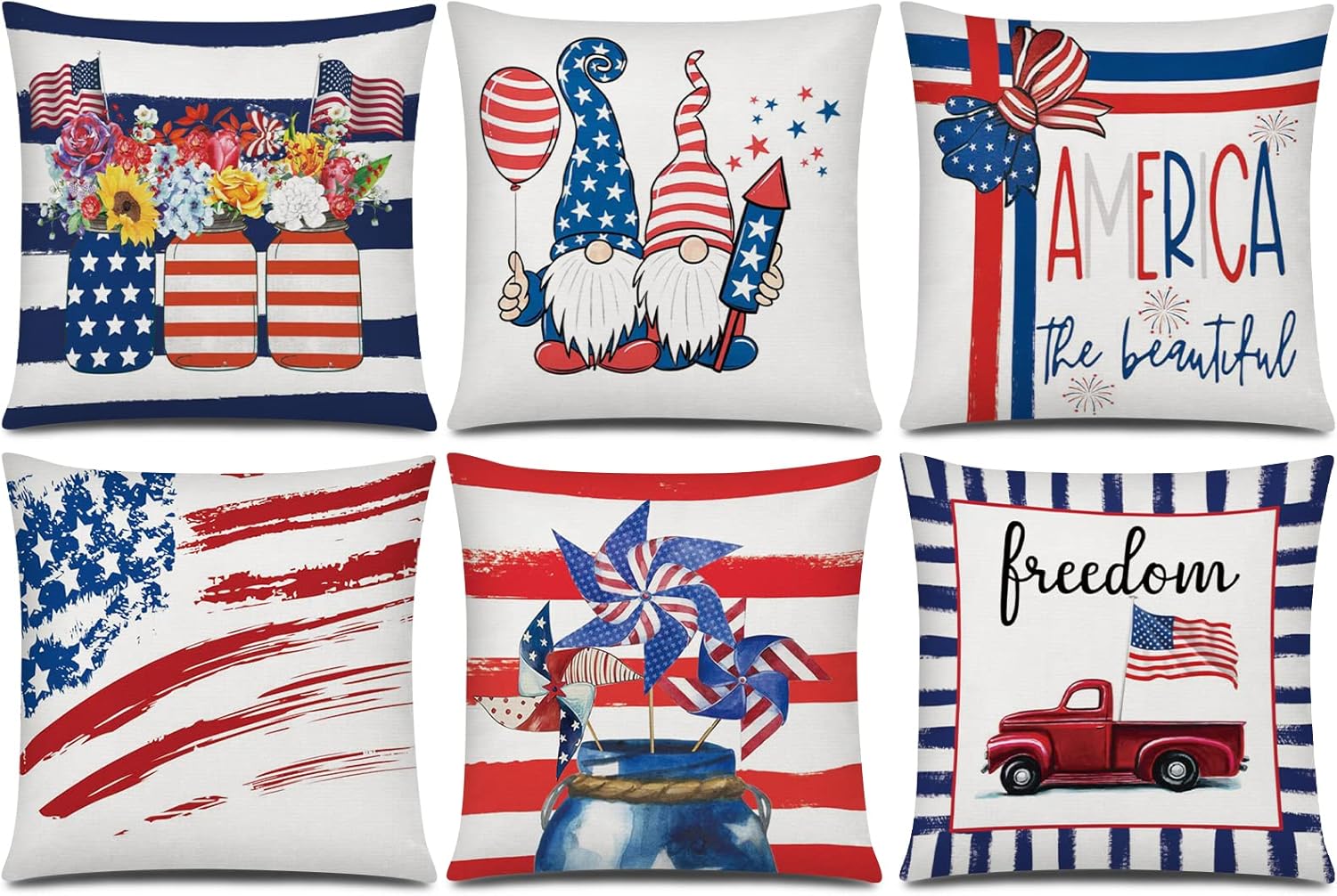 COMMINY 4th of July Pillow Covers 18x18 Set of 6 Patriotic