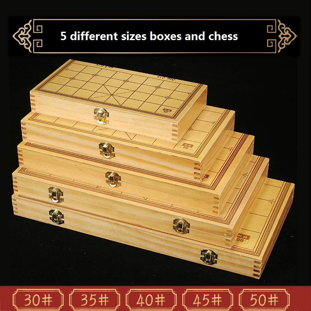Funnygoo Beechwood Xiangqi Chinese Chess Set 2 Players Ages 12 4cm Diameter With Wooden Box