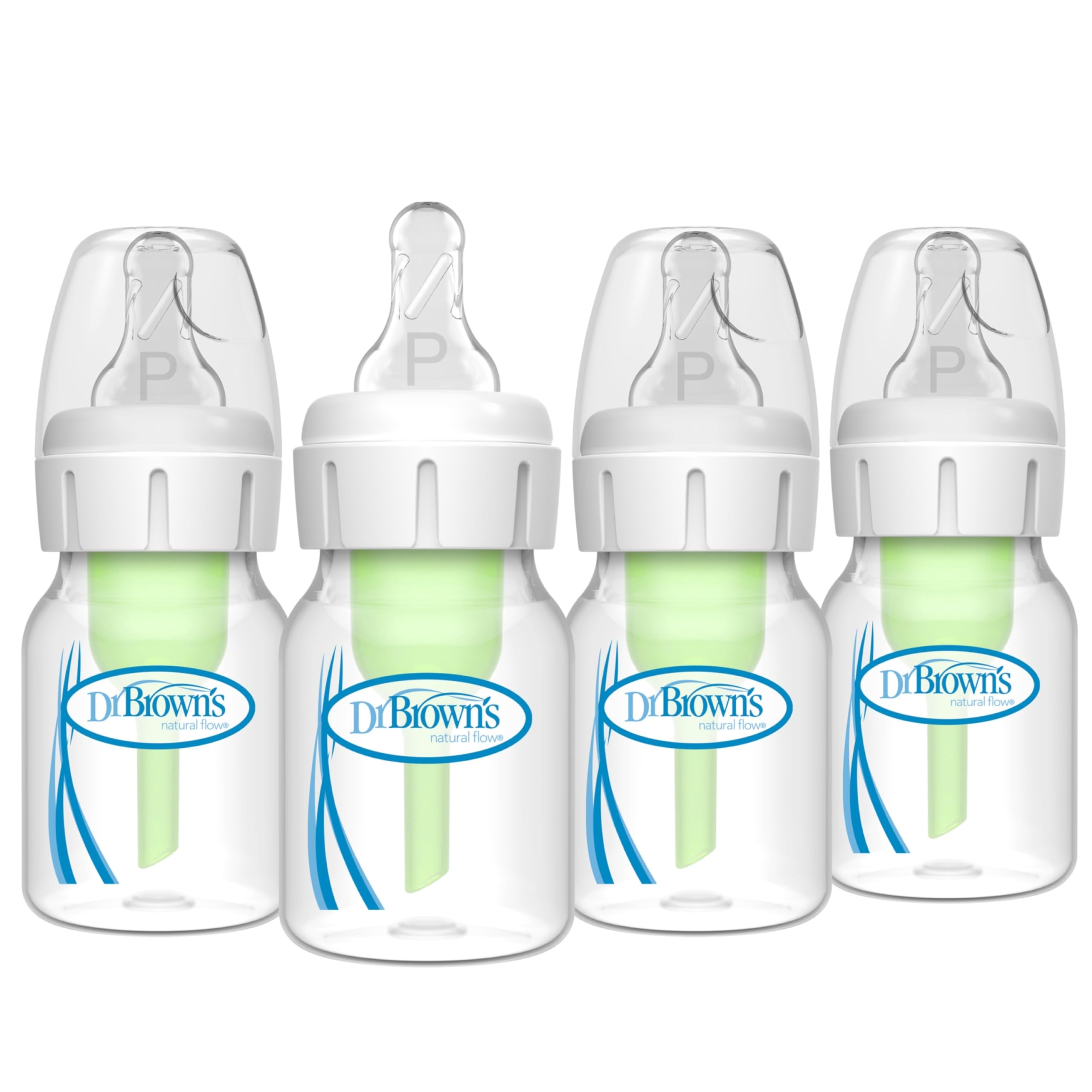Natural Flow Anti-Colic Options+ Narrow Baby Bottle, 2 oz/60 mL, with Preemie Flow Nipple, 0m+, 4 Pack