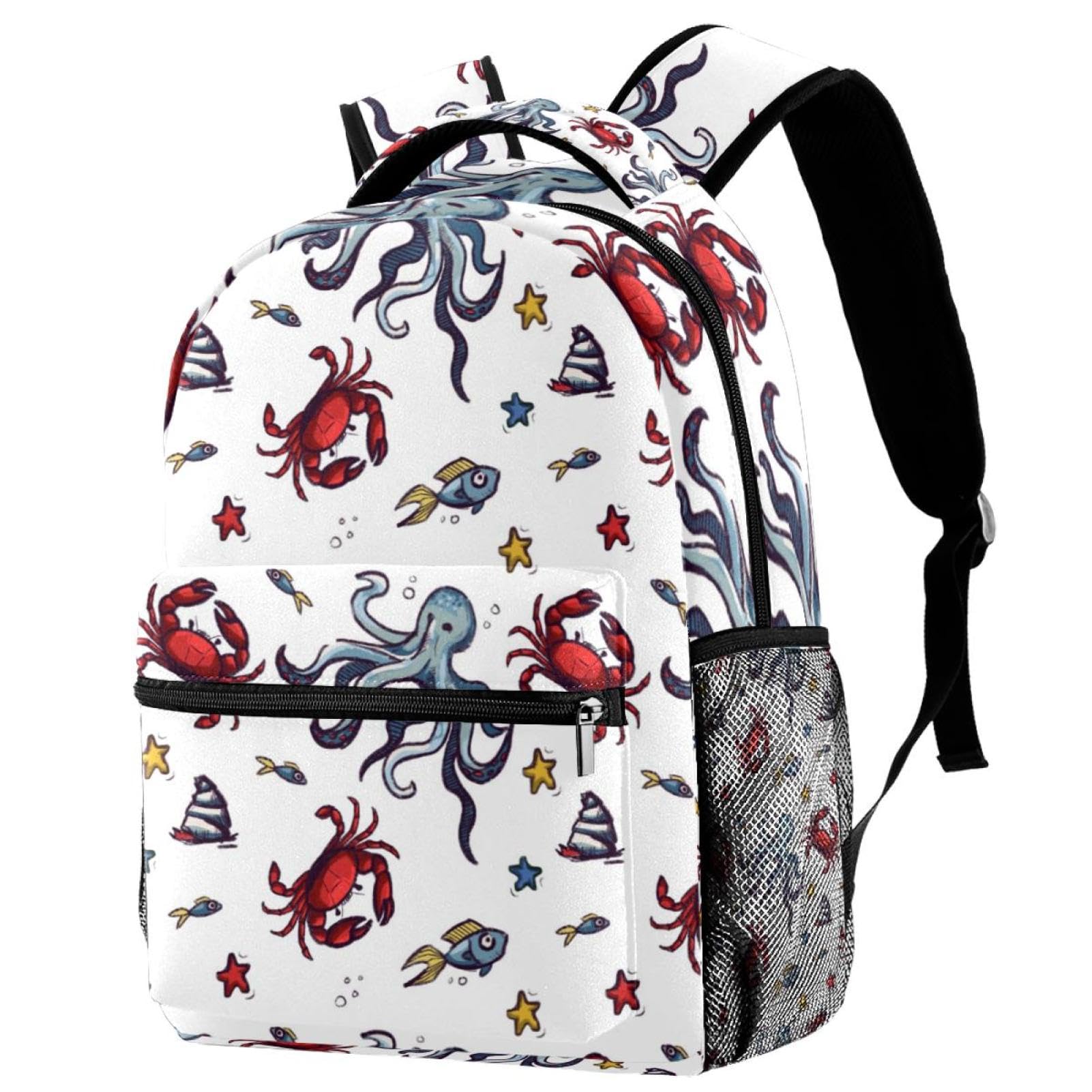 Sac à dos d'école pour ados résistant avec motif poissons multicolores