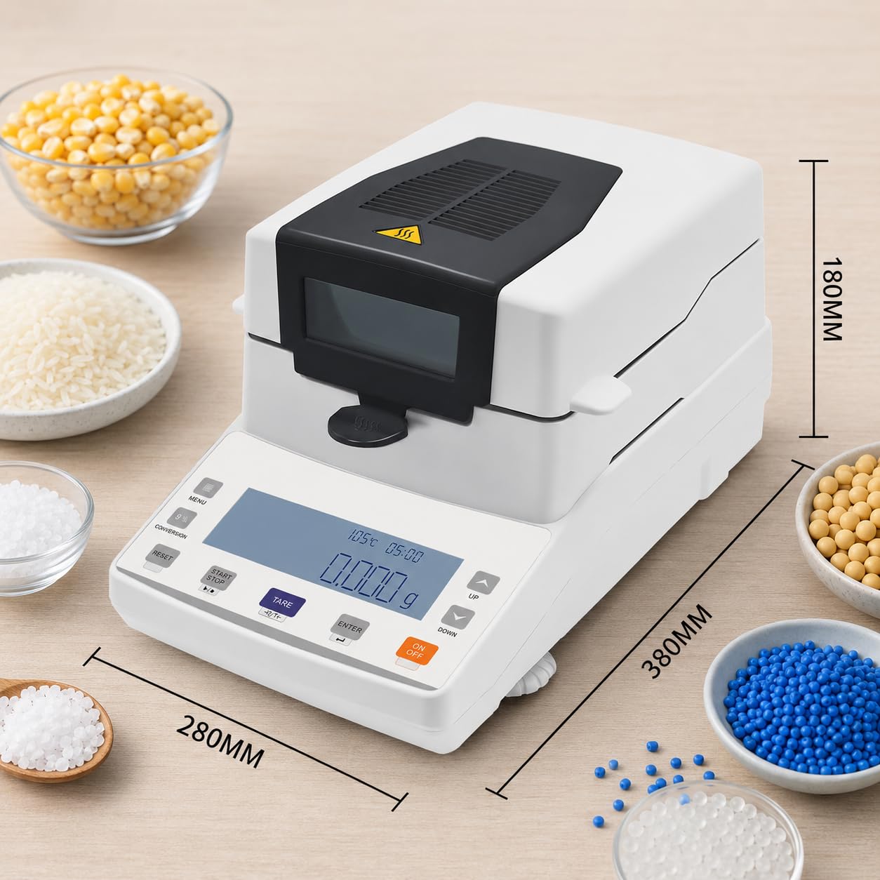 Analizador de humedad halógeno, capacidad de 110 g, precisión de 0,01 g, pantalla LCD para agricultura, medicina, pruebas de plástico y aplicaciones de laboratorio