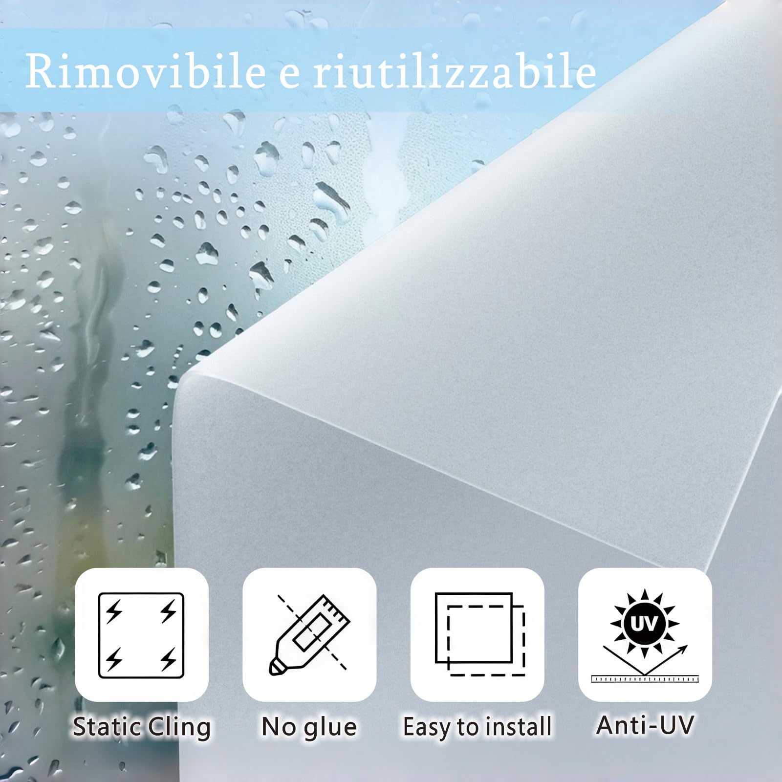 Pellicola Privacy 75 x 340 cm Opaca e Statica Adesiva Senza Ritagliabile Anti Uv, Protezione Della Privacy, Anti UV Antisguardo Vetri Finestre per Casa, bianco opaco