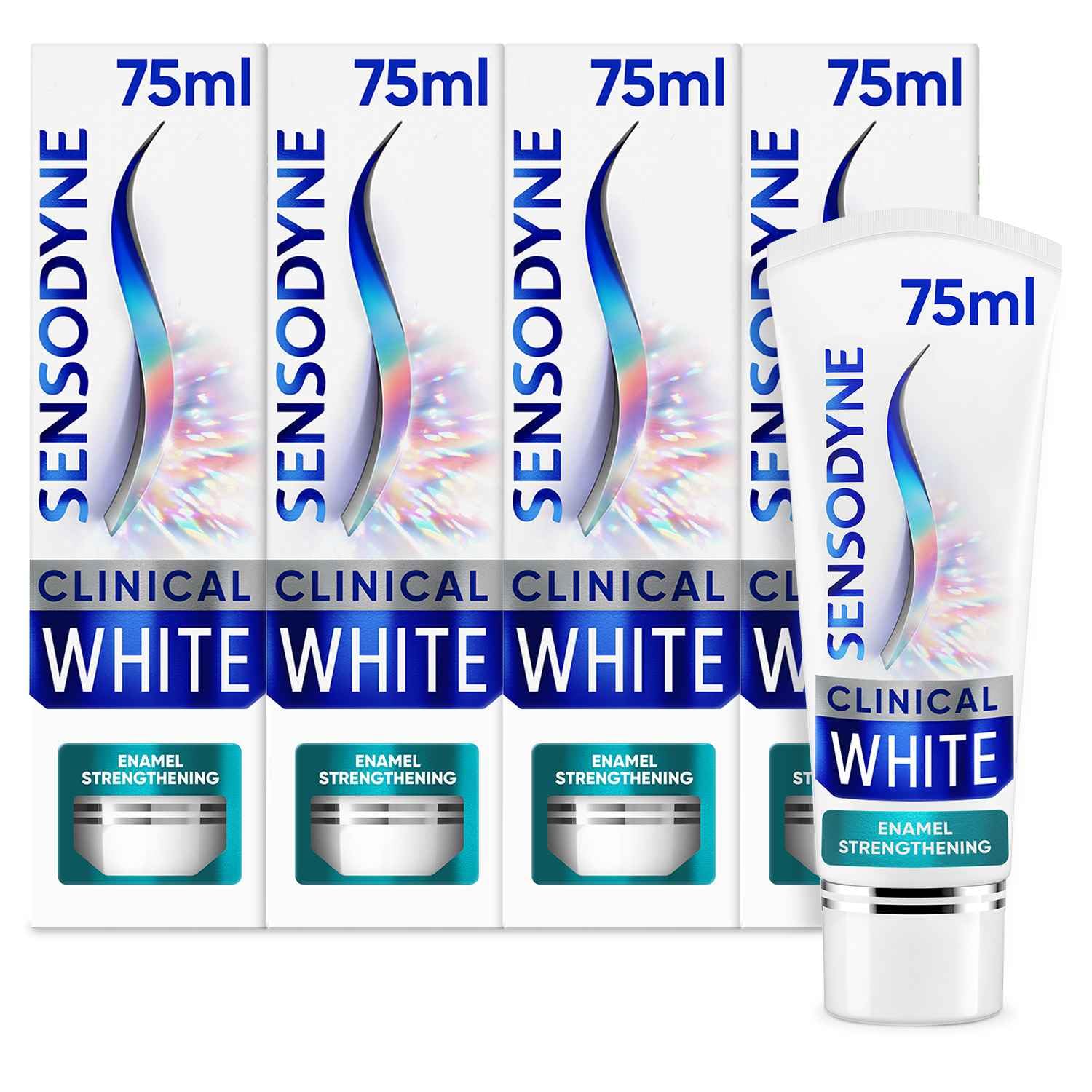 Sensodyne White Toothpaste Clinical Teeth Ning Toothpaste For Sensitive Teeth, Enamel Strengthening, Extra Fresh, Multipack 4 X 75Ml