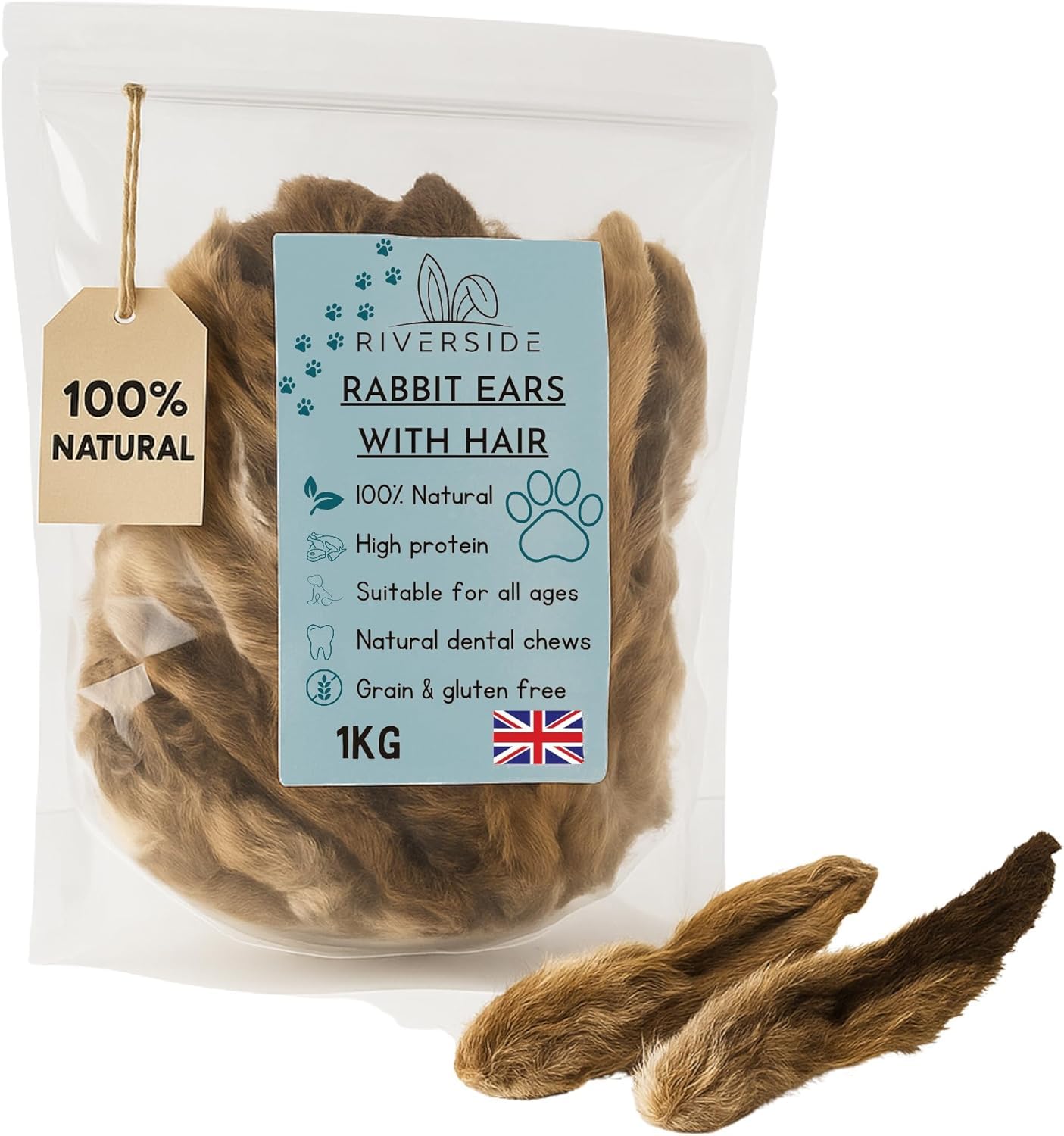 Rabbit Ears with Fur for Dogs - (1kg, 70-85 Ears), Premium Hypoallergenic, 100% Natural Raw Dog Treats, For All Large, Small, Adults & Puppies - UK COMPANY